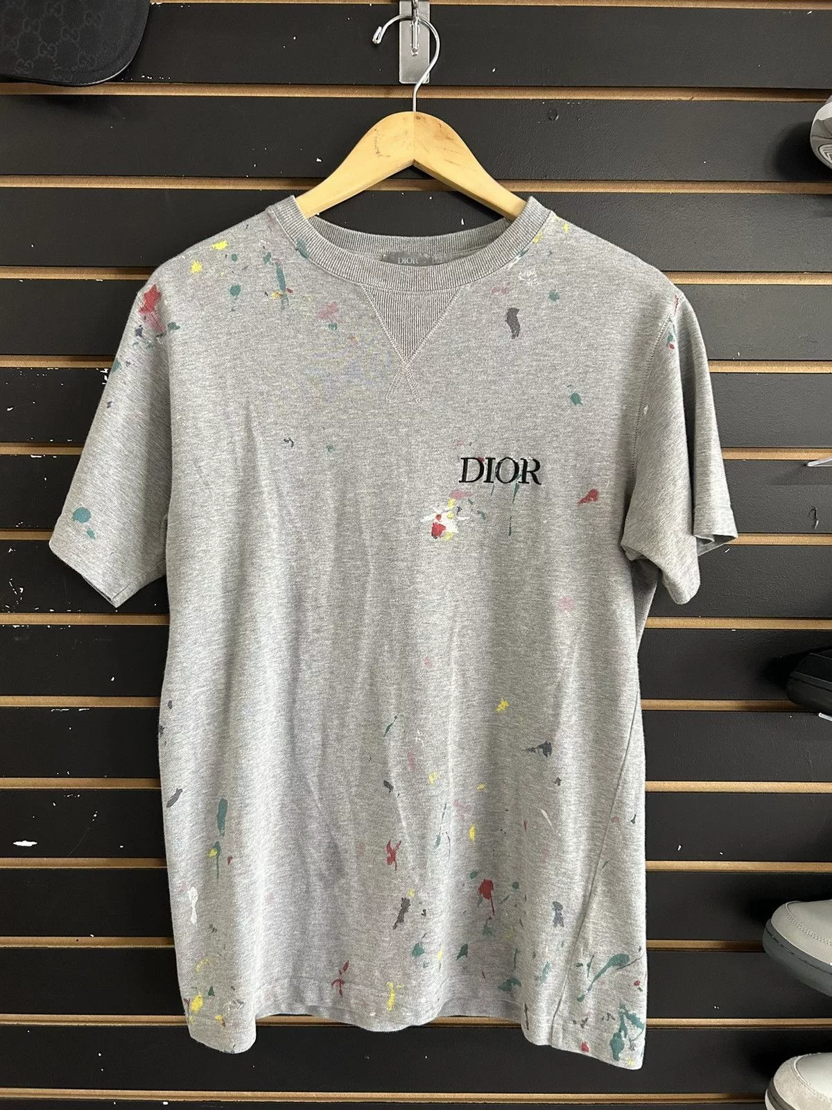 Dior Short Sleeve T Shirts Grey Dior paint splatter shirt Gray