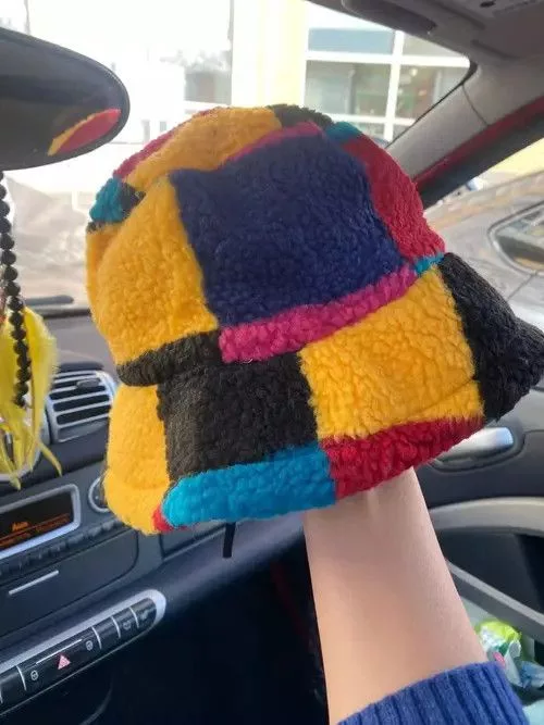 Other Hats Other Patchwork Pattern Faux Fur Bucket Hat Multi Avant-Garde