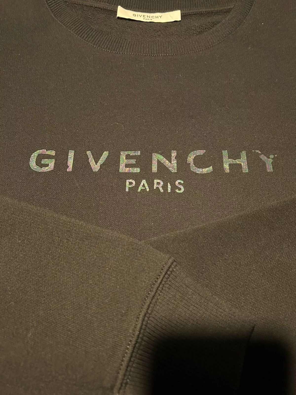 Givenchy Sweatshirts Hoodies Givenchy Green Iridescent Logo Sweatshirt Black