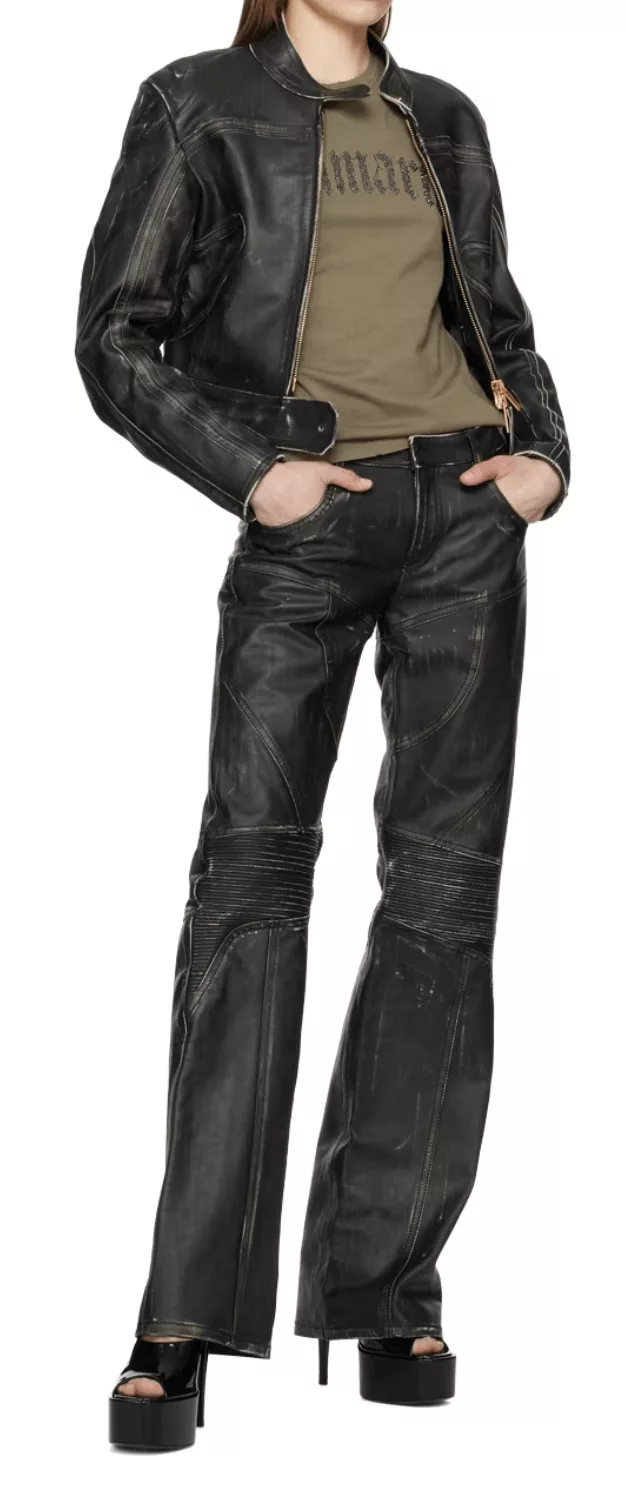 Blumarine Pants Blumarine Black Distressed Leather Pants