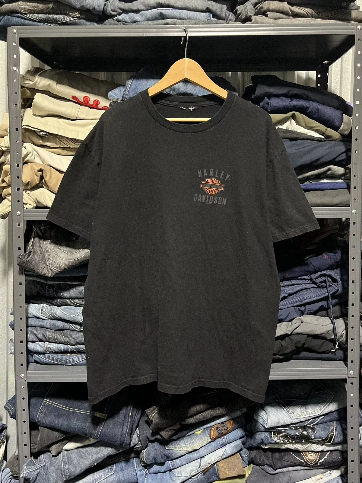 Harley Davidson Short Sleeve T Shirts Harley Davidson × Vintage Crazy Y2K Harley Davidson Skull Tee Shirt Grunge Biker Black Streetwear