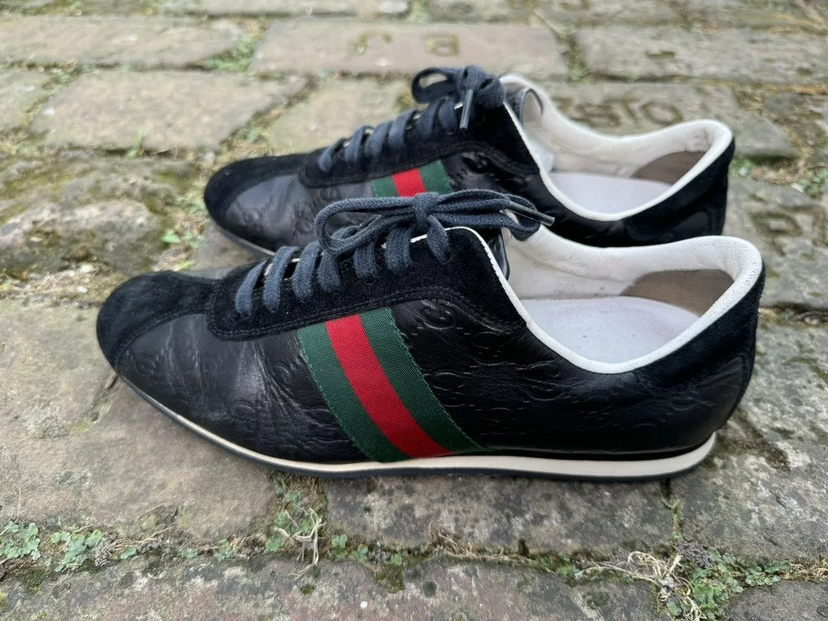 Gucci Low Top Sneakers ✨Gucci✨(138732) Embossed Leather Logo Sneakers Black
