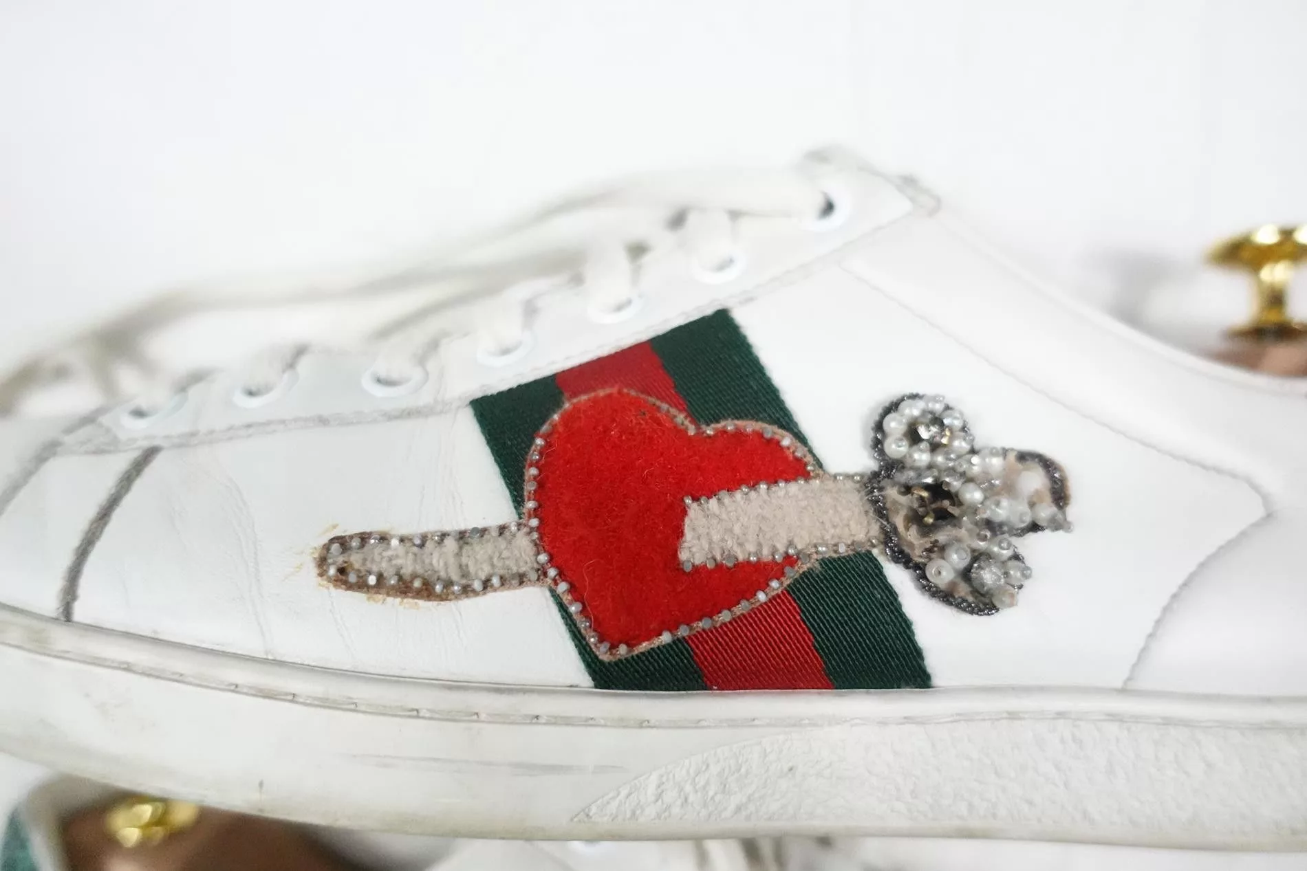 Gucci Low Top Sneakers Gucci Sneakers Ace White Leather Heart Sword 40 EU 10 US Multi