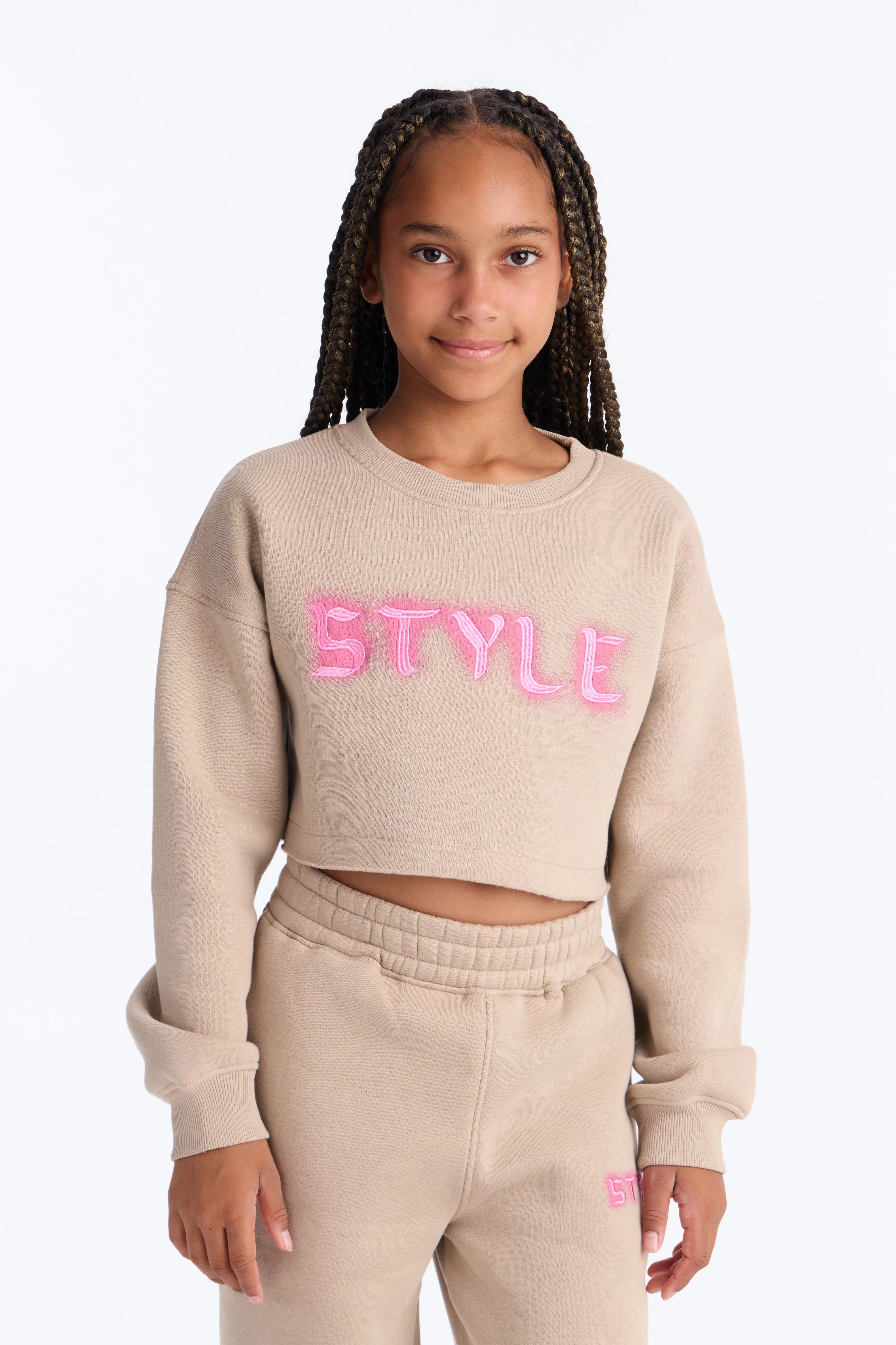 Mini Walk With Style Fleece Pant Set - Stone
