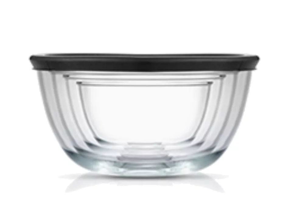 4 Nesting Glass Bowls w/Lids Black