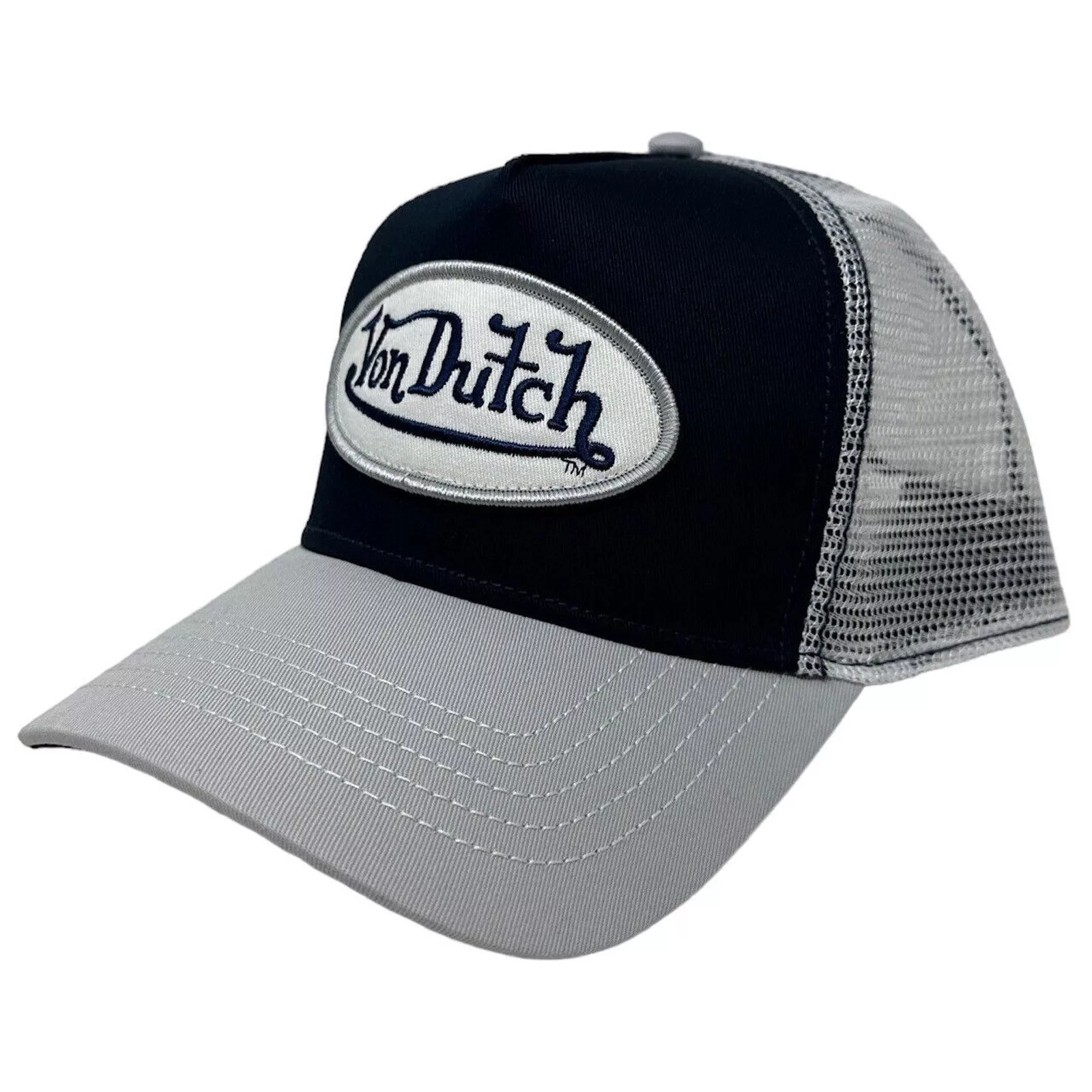 Von Dutch Hats Von Dutch Trucker Hat Navy Silver Embroidered Logo Patch Cap Blue