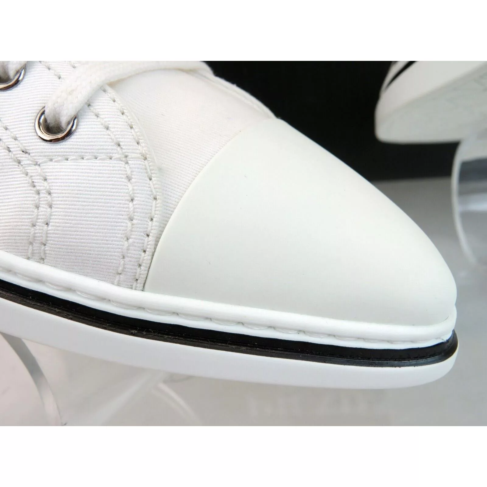 Prada Low Top Sneakers Prada 1T618M WHITE BLACK POLKA CANVAS LOGO POINTY CAP SNEAKERS 40