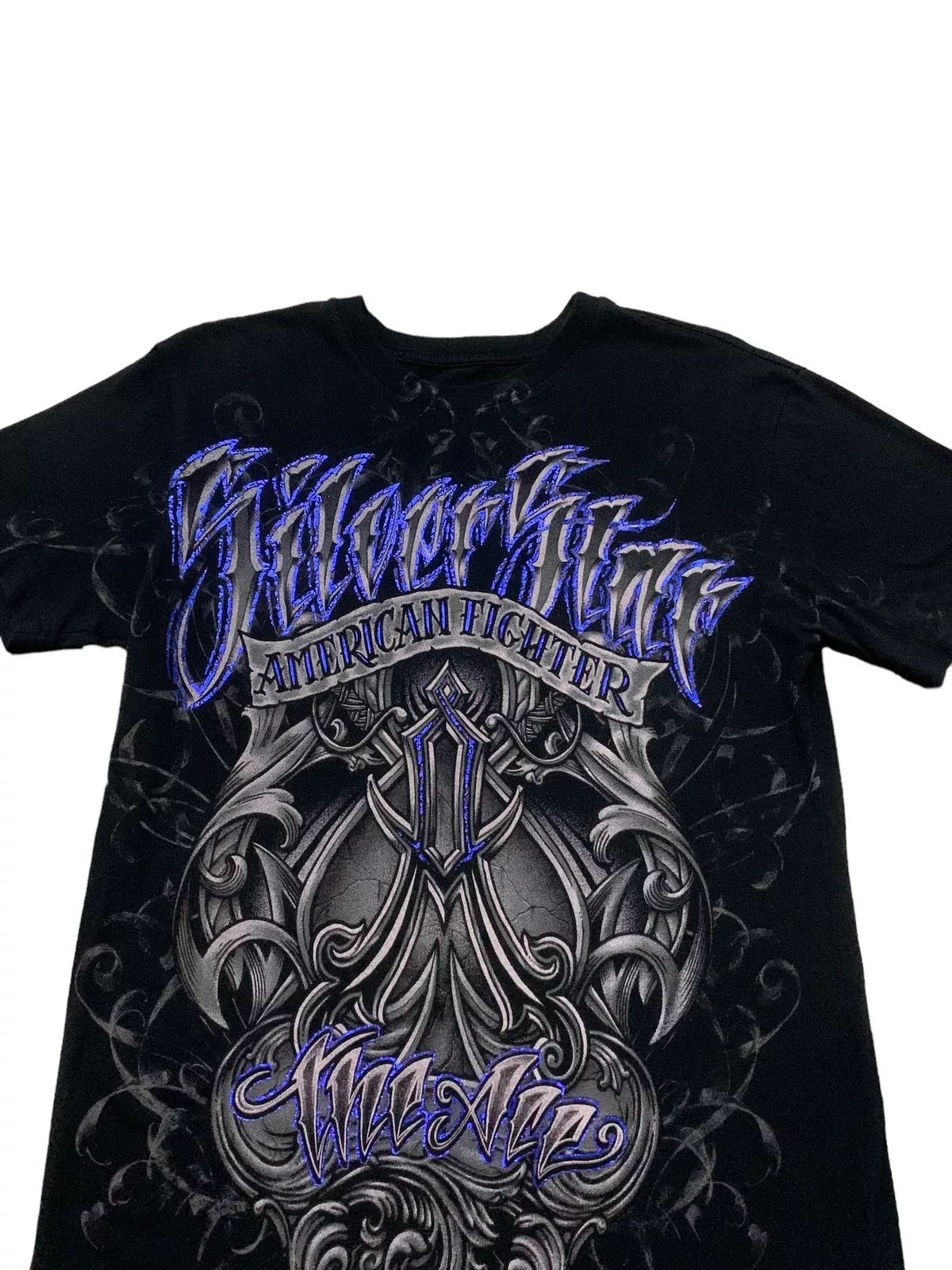 Affliction Short Sleeve T Shirts Affliction × Ed Hardy Affliction Silver Star American Fighter MMA Elites Tshirt Black Streetwear