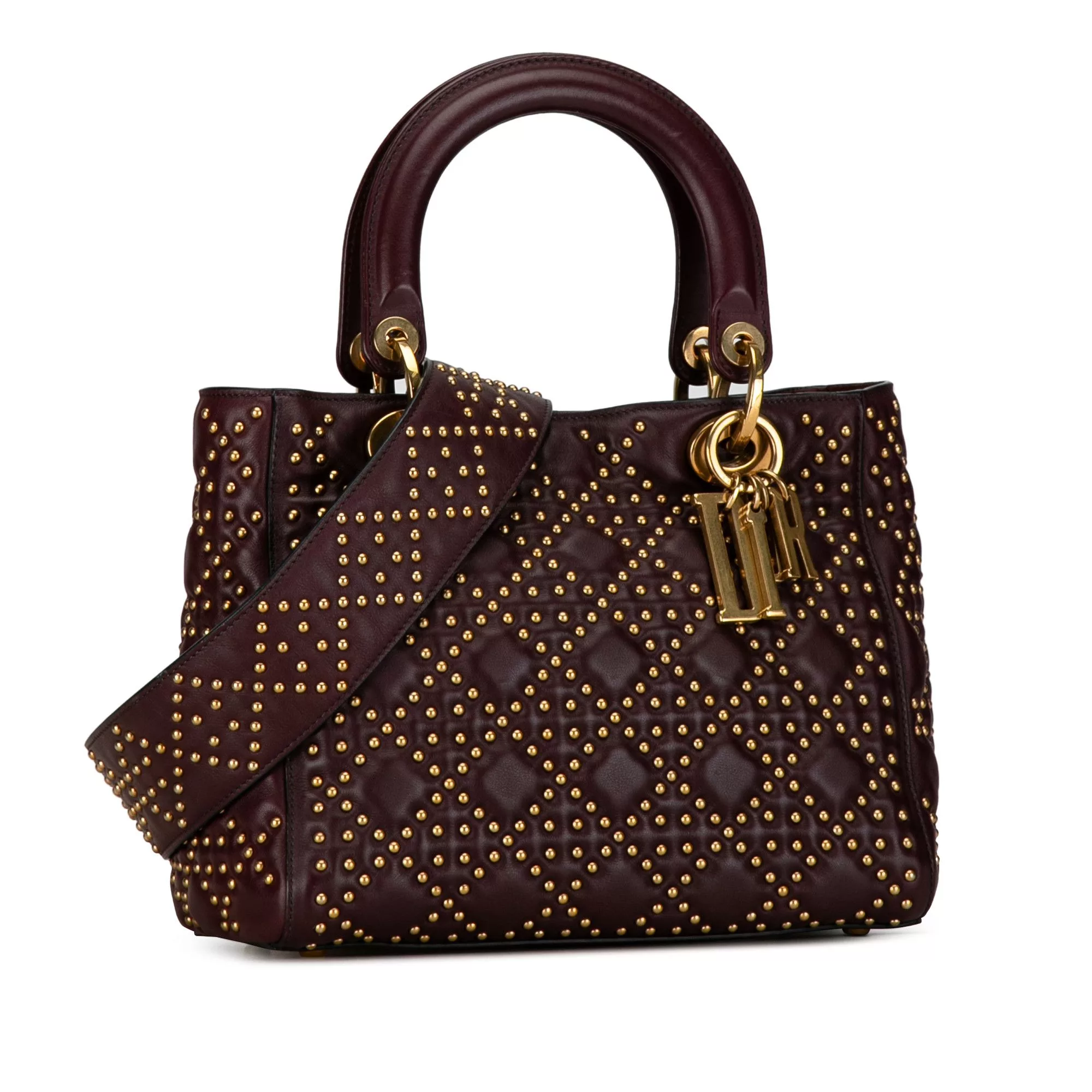 Dior Messengers Satchels Dior Medium Lambskin Cannage Studded Supple Lady Dior Red
