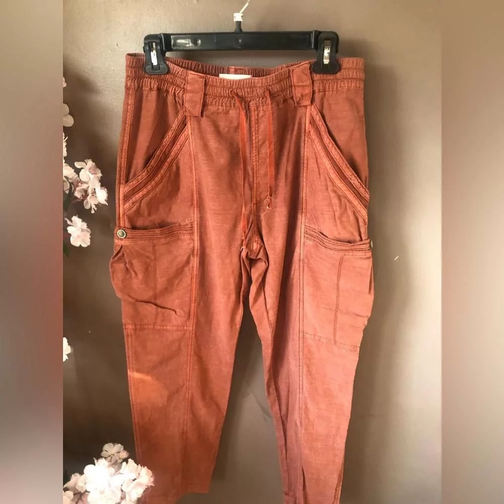 Designer Pants Designer Anthropologie cargo pants bottoms in orange.