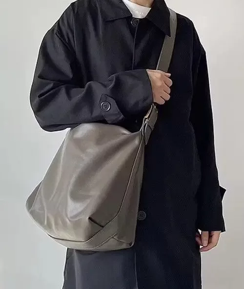 Japanese Brand Bags Luggage Japanese Brand Fashion retro pu leather messenger bag vintage shoulder bag Gray Streetwear
