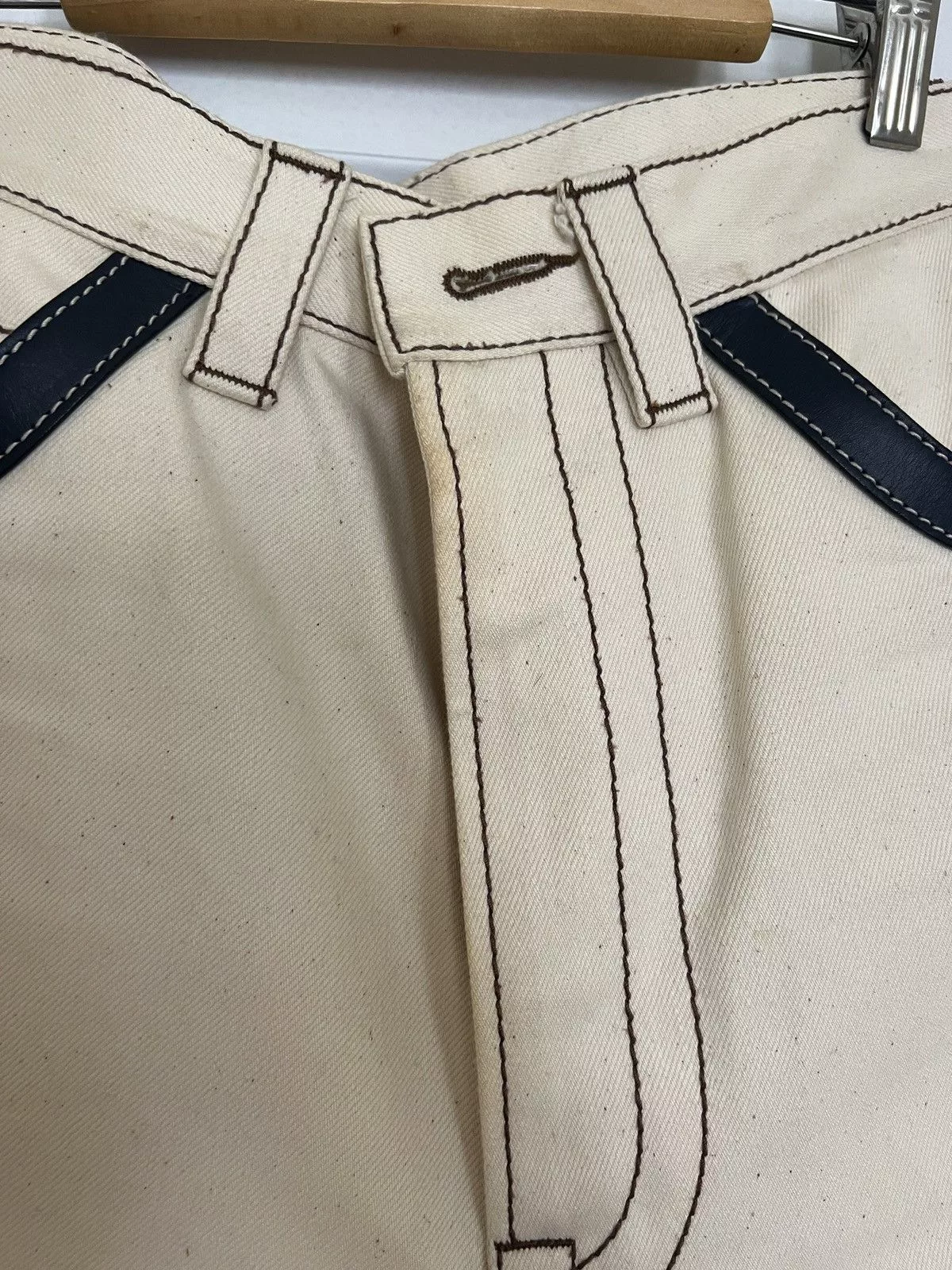 Prada Denim PRADA Spring 2015 leather trim natural color denim jeans 30 White
