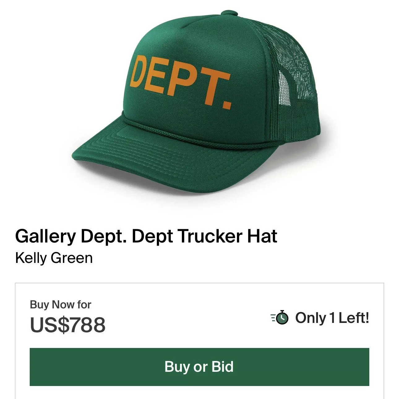 Gallery Dept. Hats Gallery Dept. Trucker Hat Kelly Green