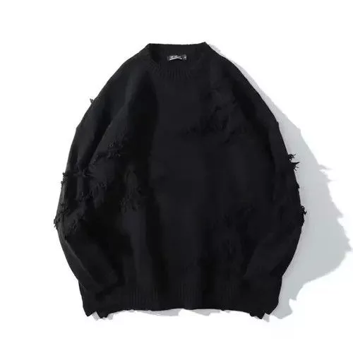Other Sweaters Knitwear Other Black Distressed Pullover Loose Knit Sweater Streetwear