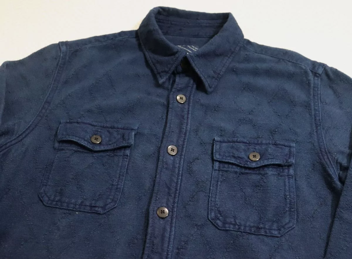 Visvim Shirts Button Ups Visvim ICT Black Elk Flannel Sashiko Blue