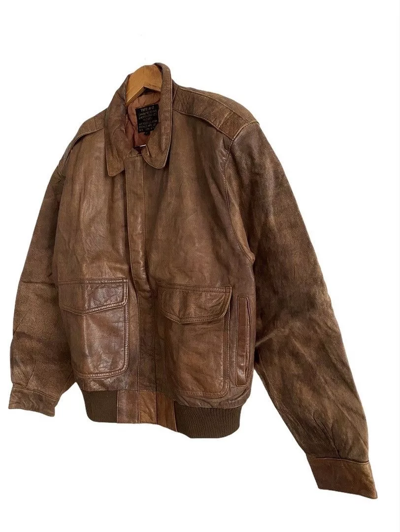 Vintage Leather Jackets Vintage Type A-2 AIR For US Army Leather Jacket rare Brown