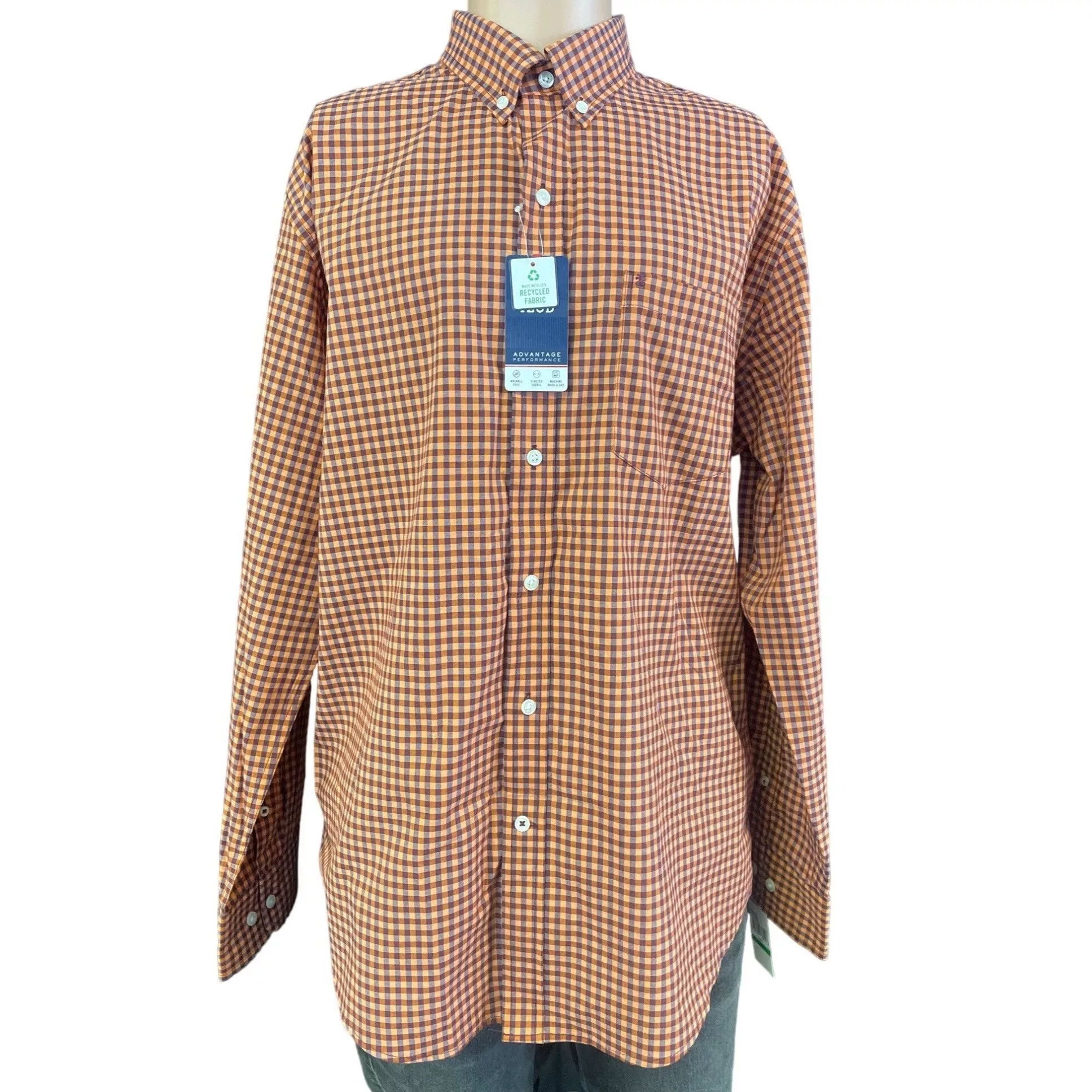 Izod Shirts Button Ups IZOD Men's Orange Checkered Button Up Shirt/ Long Sleeves Si
