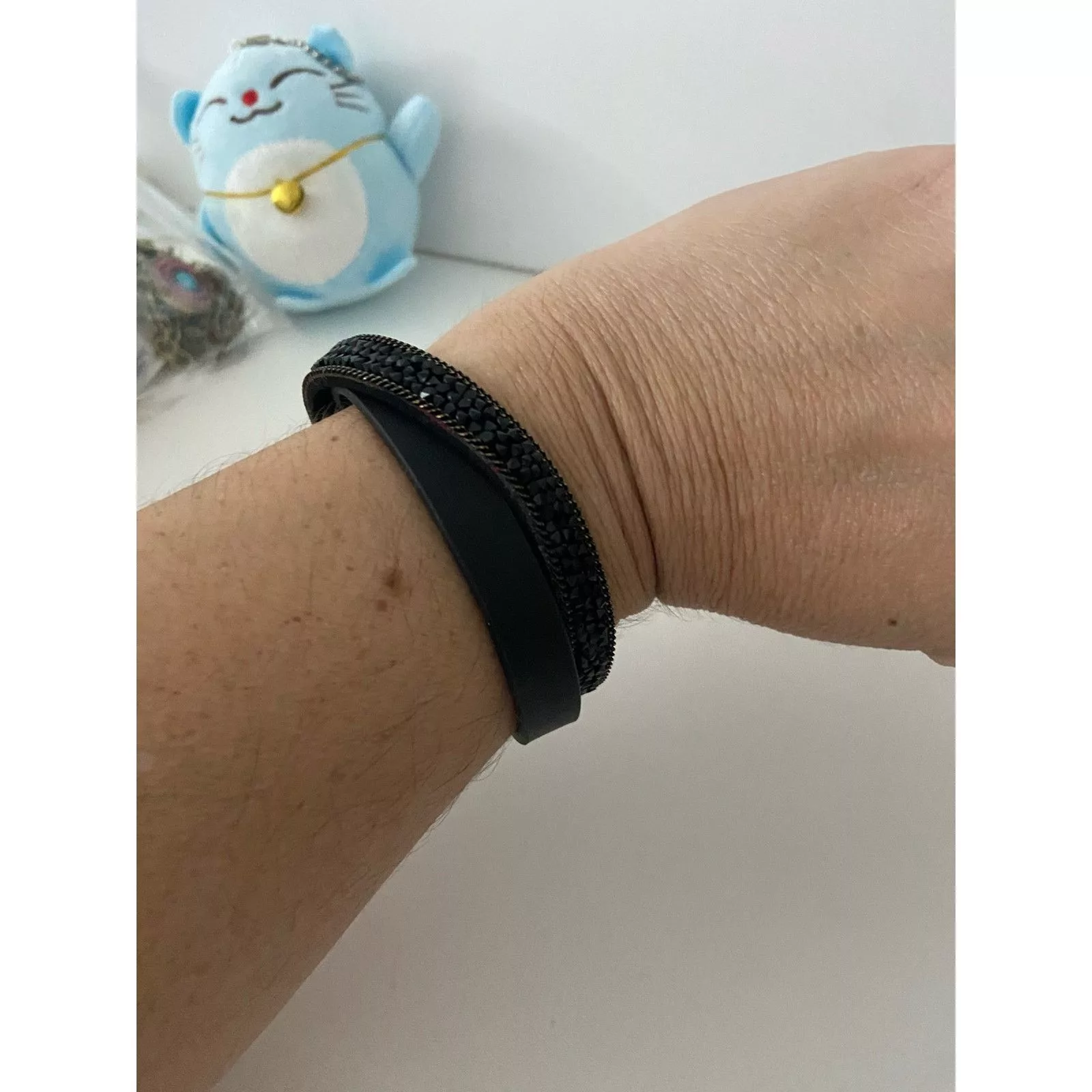 Other Bracelets Other Faux black leather cuff bracelet bronze and chip trim
