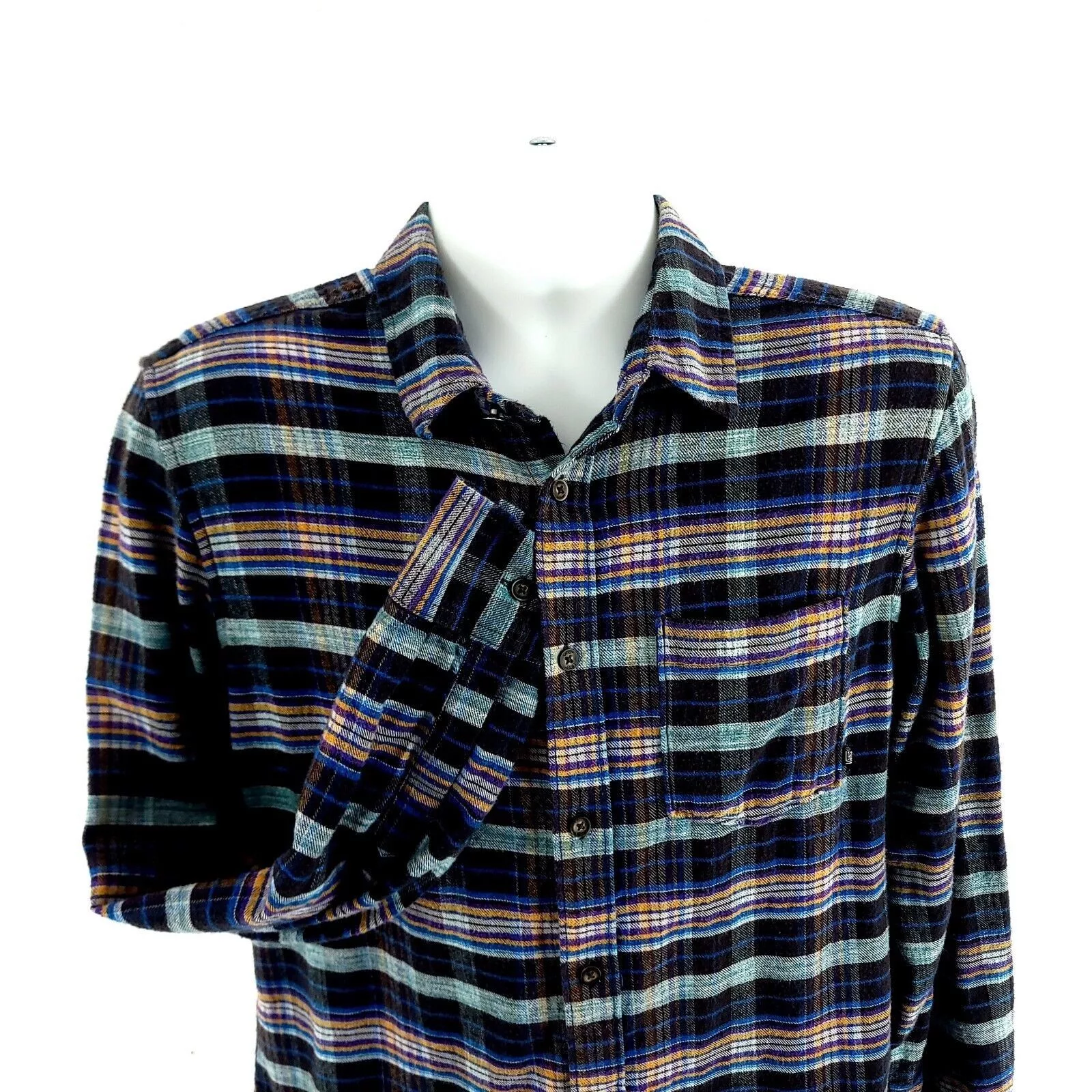 Vans Shirts Button Ups Vans Black Multi-Collared Plaid Flannel Small Collared Dress Blue