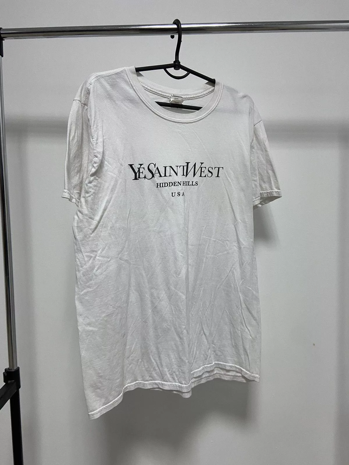 Kanye West Short Sleeve T Shirts Kanye West × Vintage × Yves Saint Laurent YeSaintWest Kanye West Vintage T Shirt Big Logo USA White