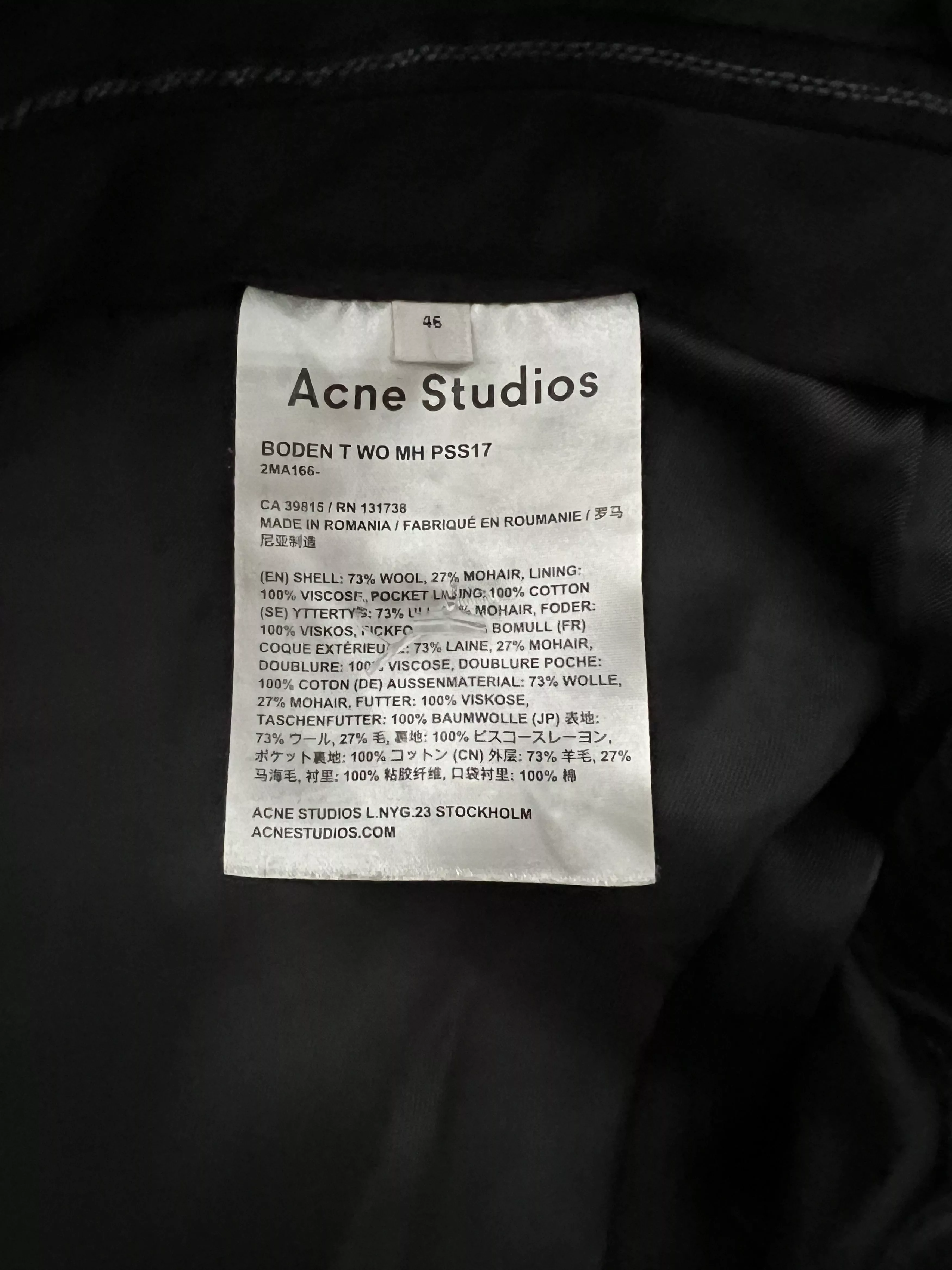 Acne Studios Suits Acne Studios Black Suit