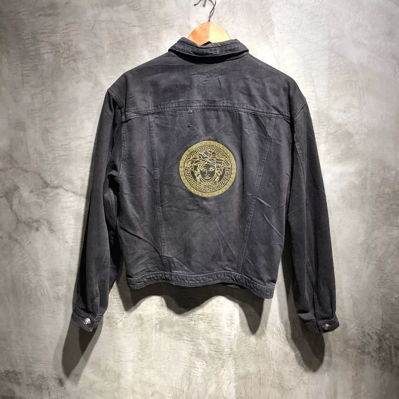 Versace Denim Jackets Versace Embroidered Logo Denim jacket Black
