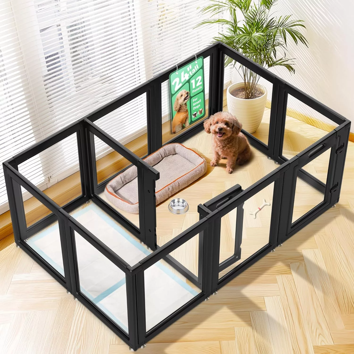 FXW AuraSpace Acrylic Indoor Dog Playpen 24 Inch 12 Panels for Puppies and Small Dogs