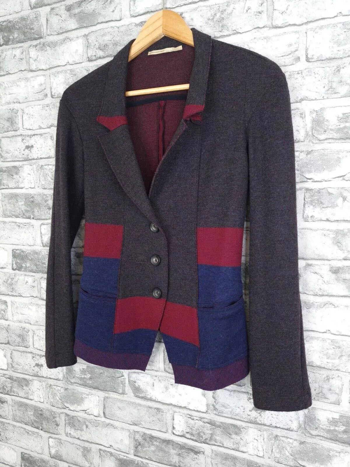 Marithe + Francois Girbaud Jackets Marithe + Francois Girbaud Marithe Francois Girbaud Jacket Uk 8 Patchwork Wool Blazer Gray