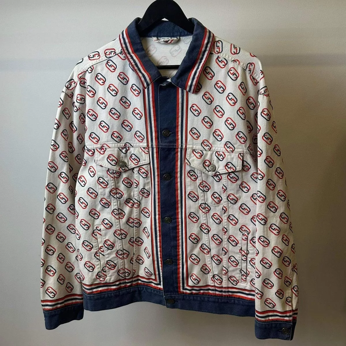 Gucci Denim Jackets GUCCI MONOGRAM “GC” JEANS JACKET White Luxury