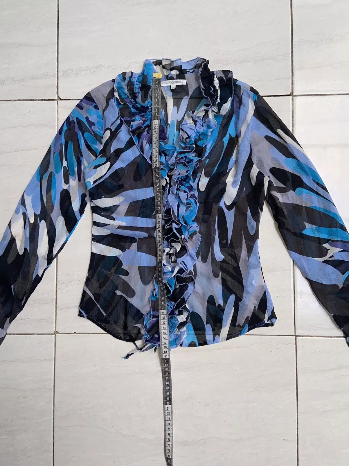 Designer Blouses Designer × Japanese Brand NARA CAMICIE Patterned Blouse Blue