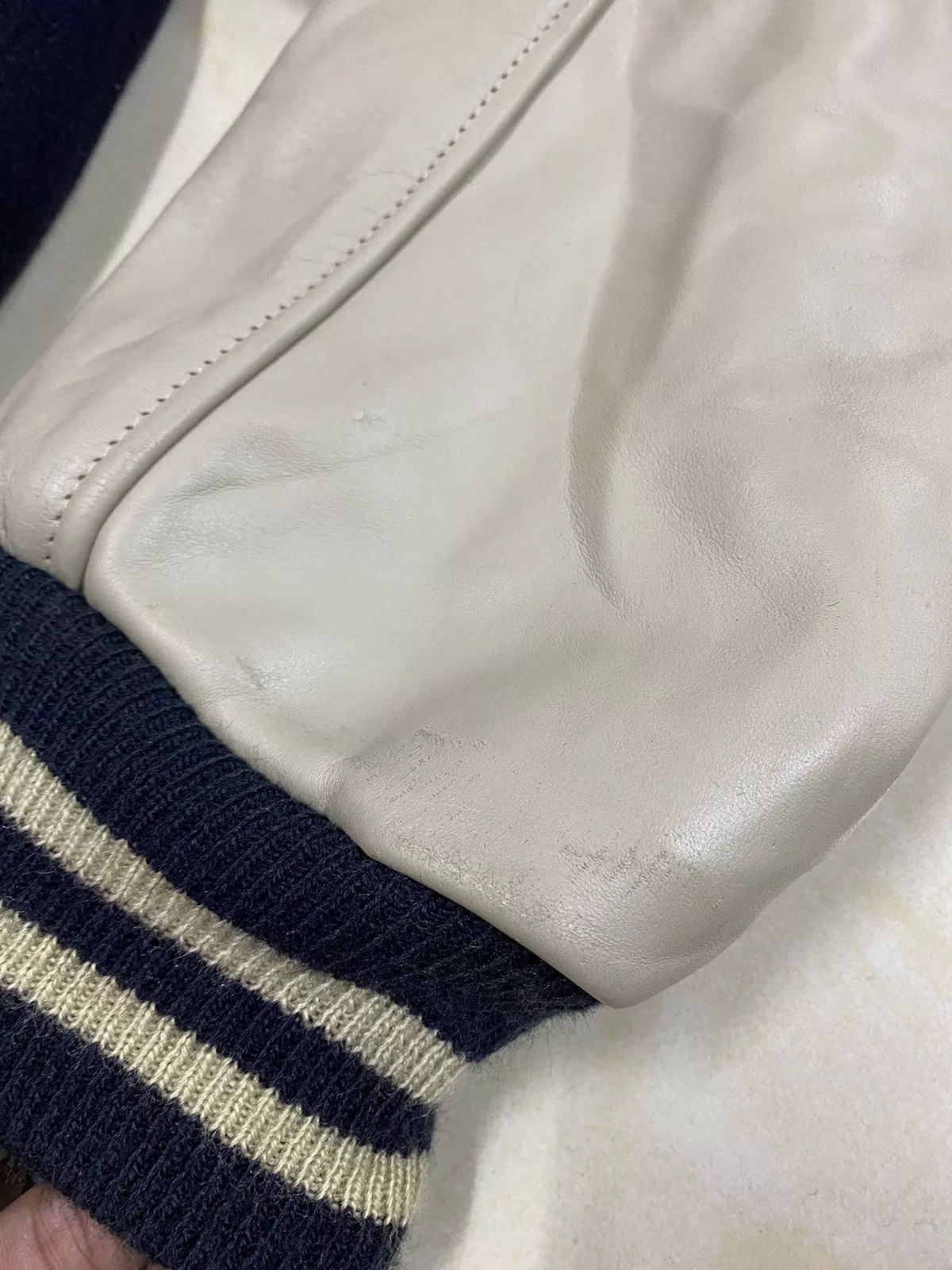Leather Leather Jackets Vintage Wool Leather Varsity Jacket Blue