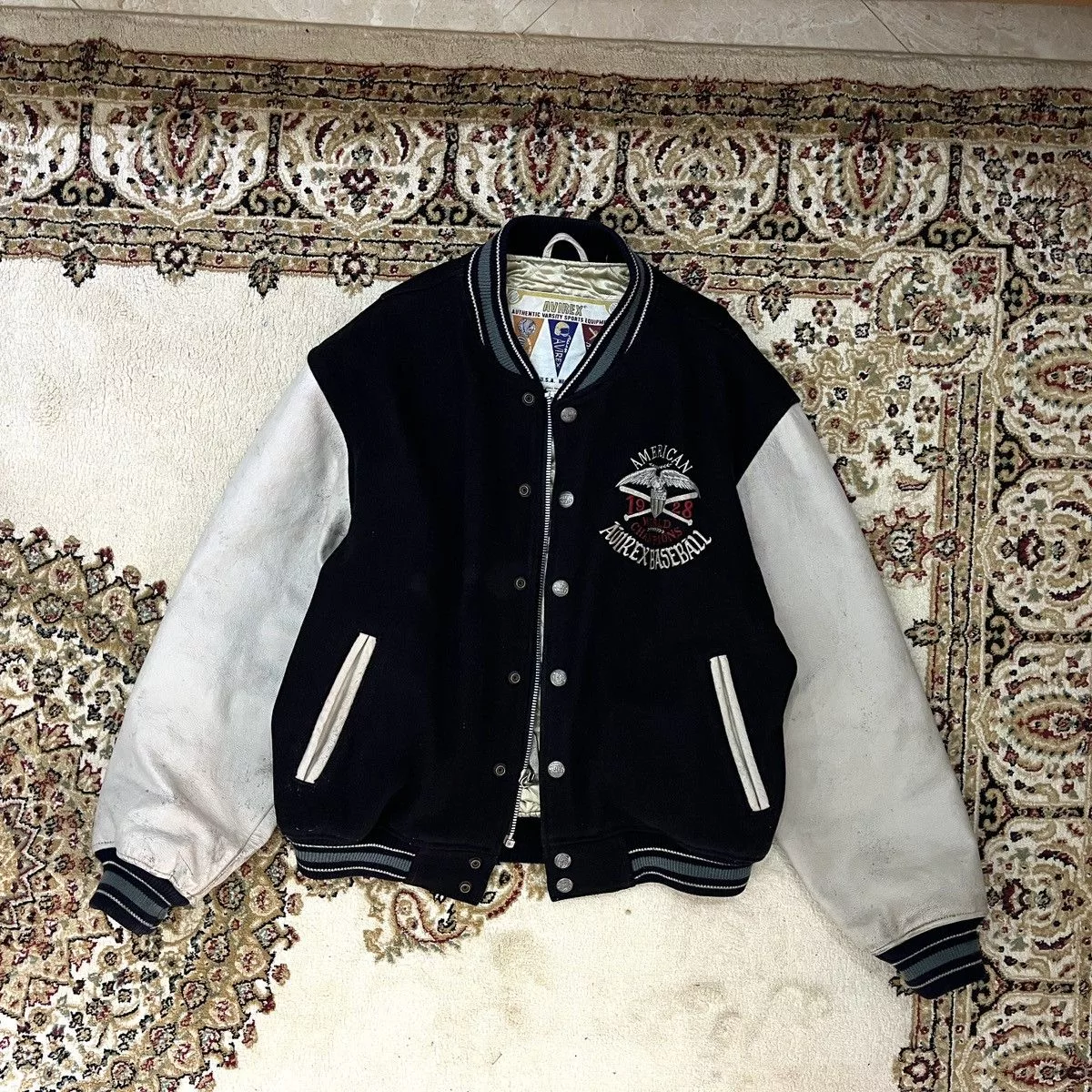 Avirex Leather Jackets Avirex × Vintage Avirex Varsity Jacket Black Creme Leather White