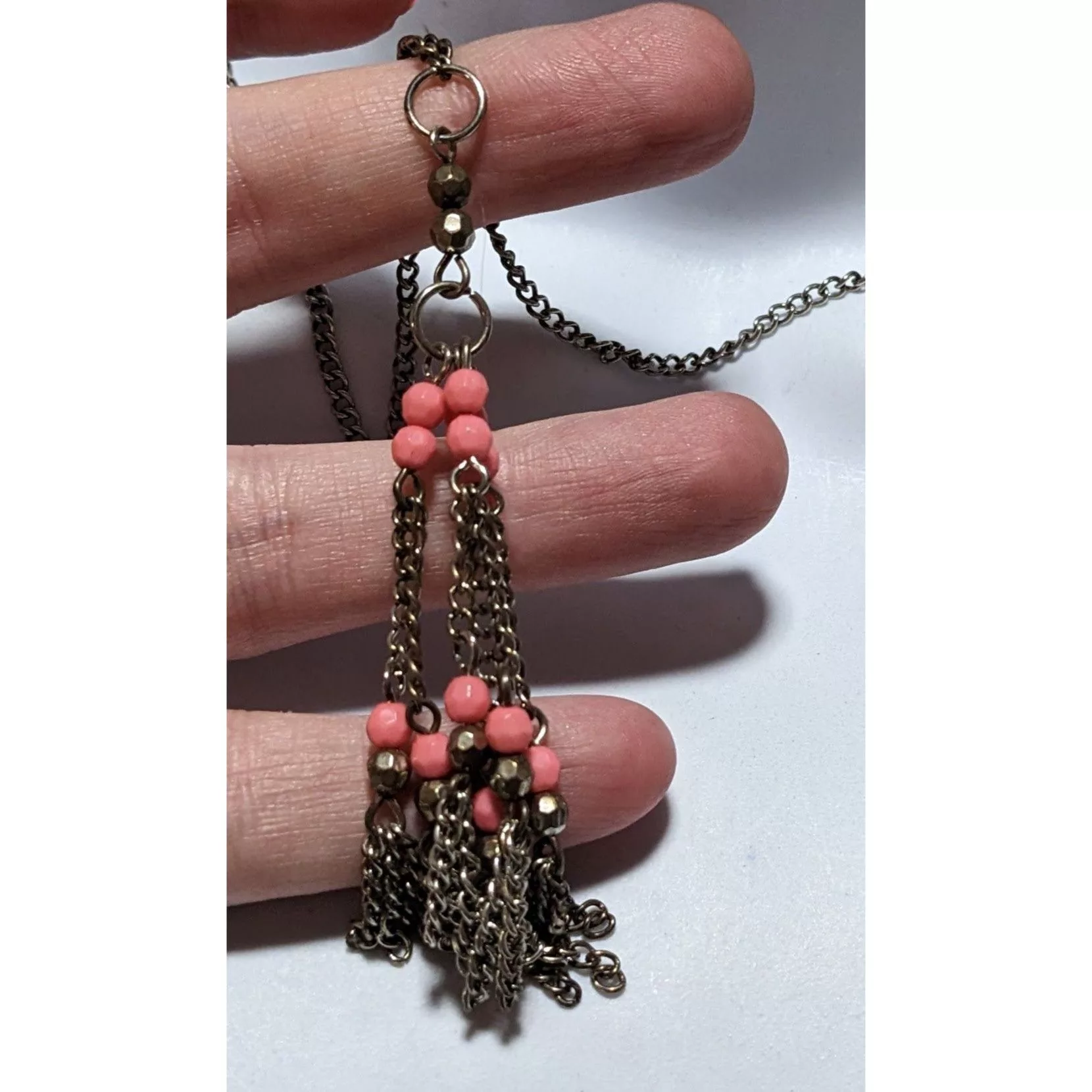 Other Necklaces Other Pink And Silver Beaded Chain Tassel Necklace