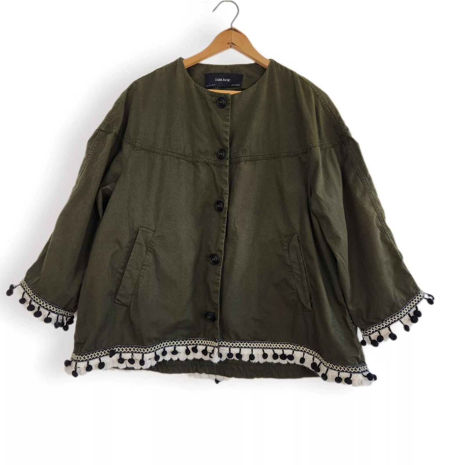 Zara Jackets Zara Pom Pom Boho Light Jacket Large Green