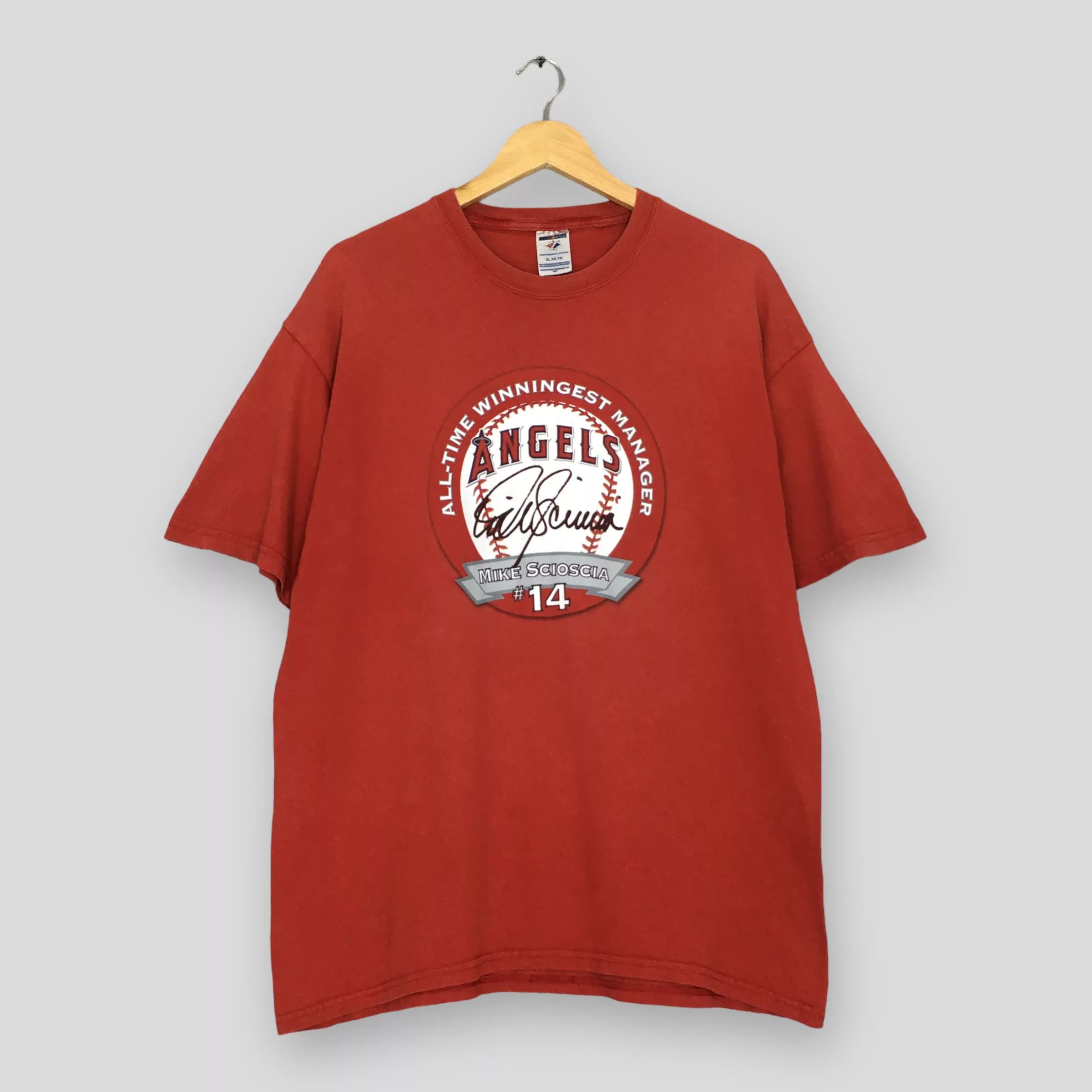 MLB Short Sleeve T Shirts MLB × Vintage Vintage Mike Scioscia Los Angeles Angels Mlb T Shirt XLarge Red