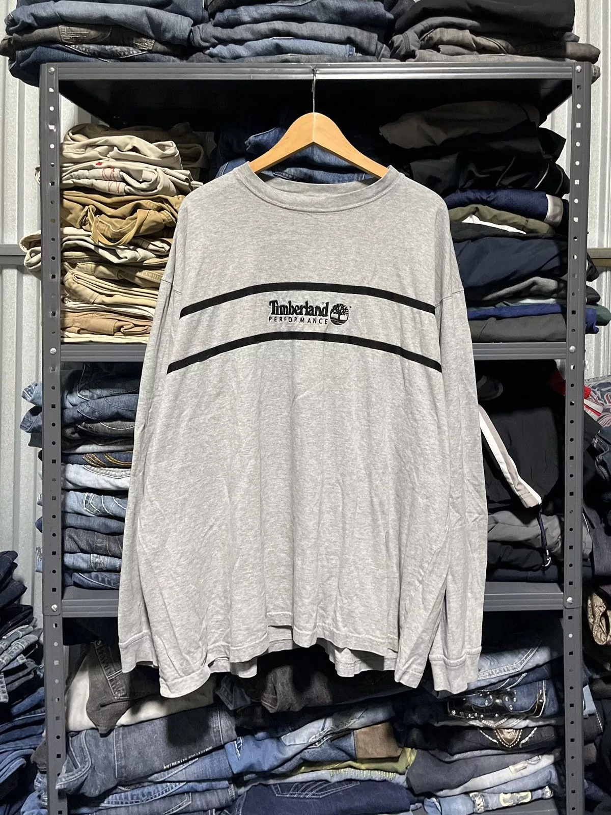 Timberland Short Sleeve T Shirts Timberland × Vintage Crazy Vintage Y2K Timberland Essential Logo Longsleeve Tee Gray Streetwear