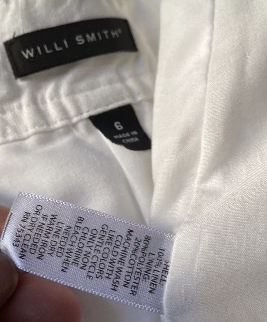 Willi Smith Mini Skirts Willi Smith, White, Linen Blend, Mini/Midi Pencil Skirt