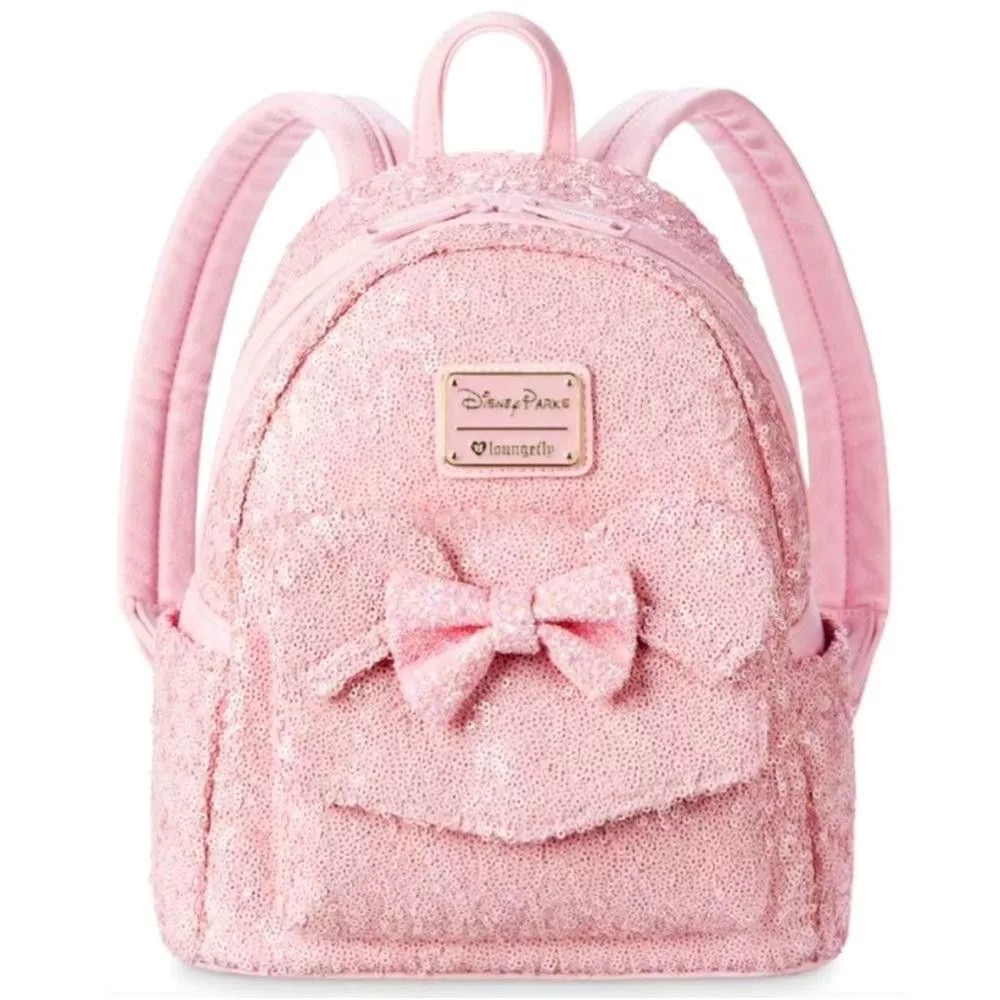 Designer Backpacks Designer × Disney Loungefly Disney Parks Pink Sequin Minnie Mouse Bow Backpack