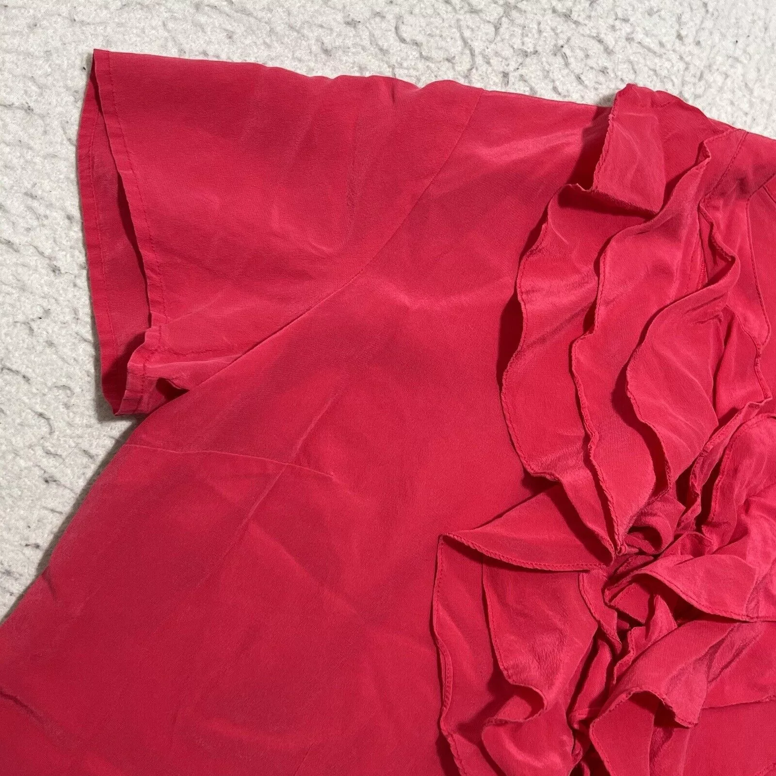 Pendleton Blouses Pendleton Silk Short Sleeve Hot Pink Ruffle Button Up Top
