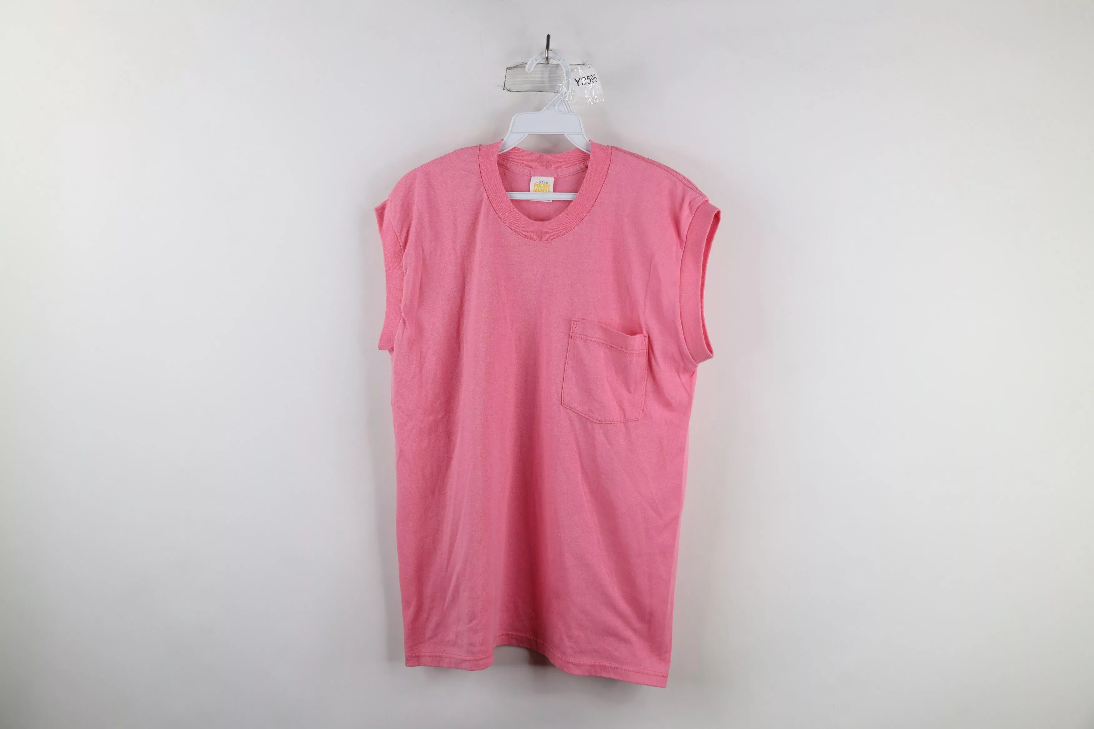 Vintage Tank Tops Vintage 70s Streetwear Sleeveless Pocket T-Shirt Pink USA