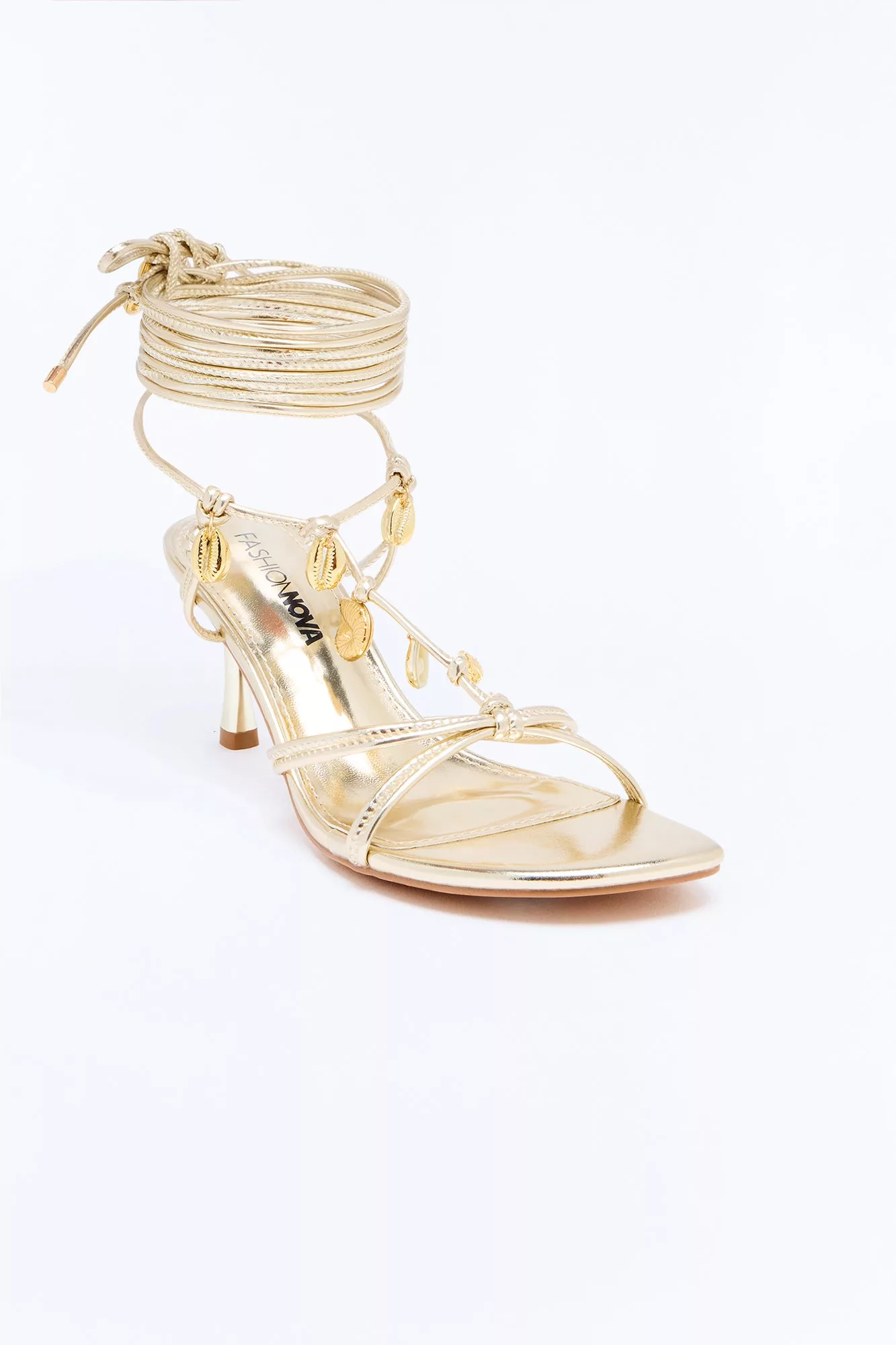 Chrome Shell Wrap Up Heels - Gold