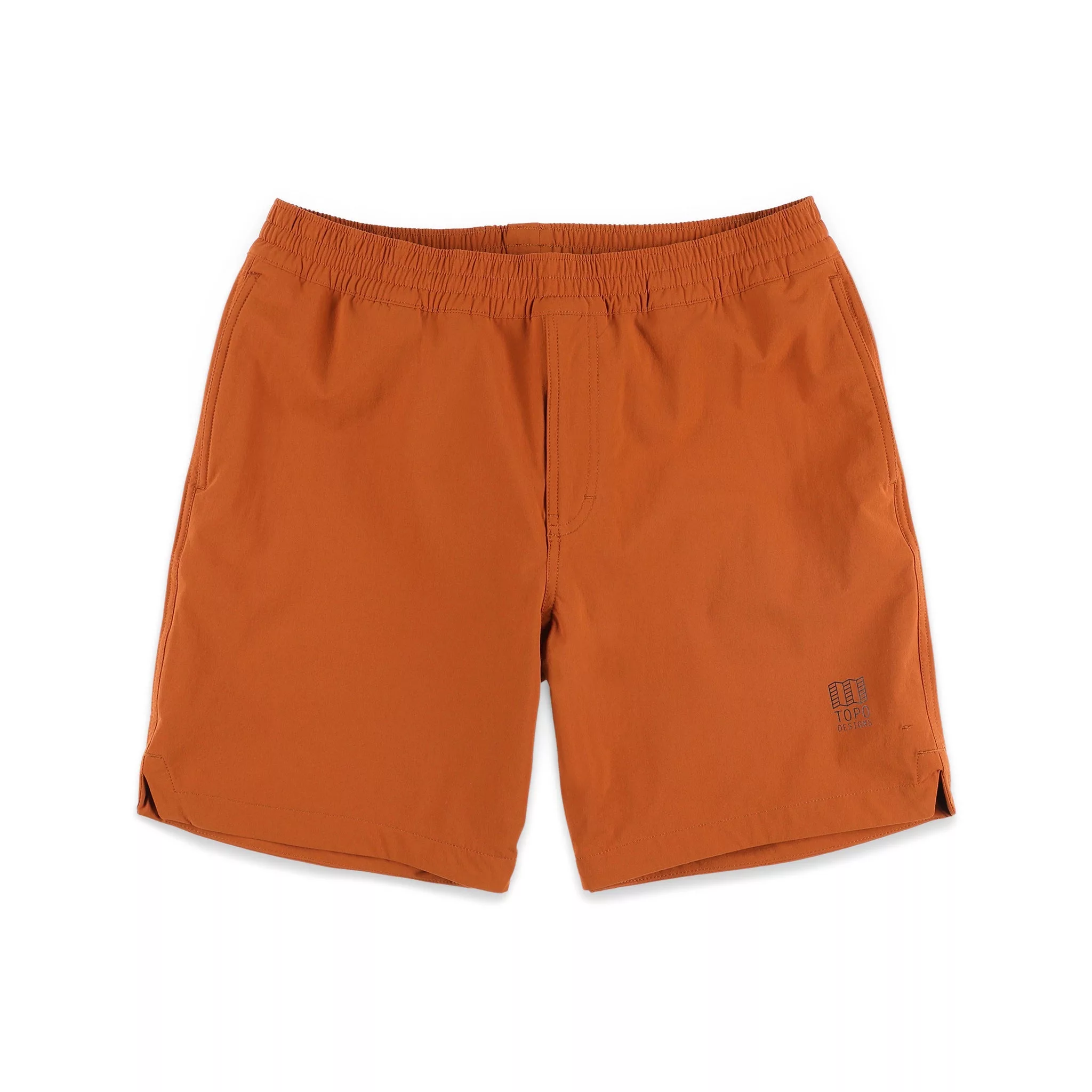 Topo Designs Men's Global lightweight quick dry travel Shorts in Brick orange.