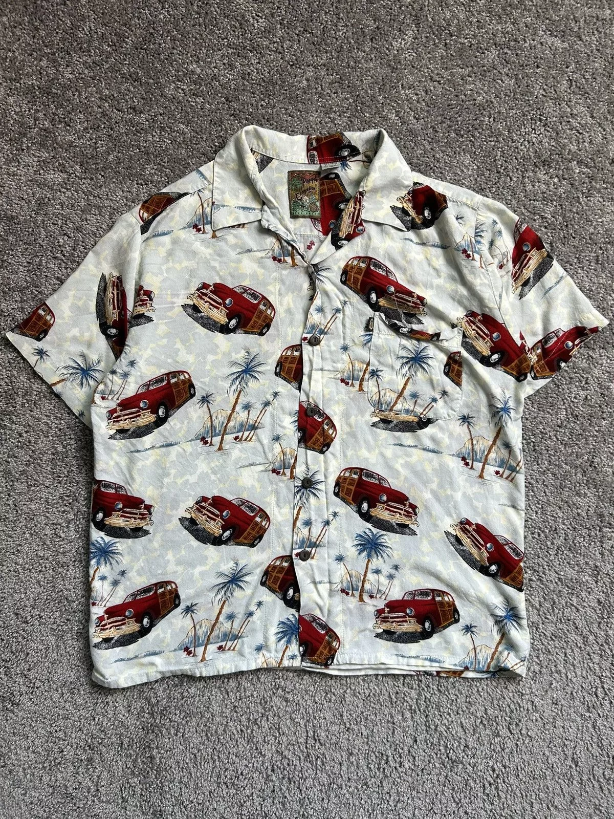 Pineapple Connection Shirts Button Ups Pineapple Connection × Vintage Vintage 70s Rayon Cars Button Up Pineapple Connections Korea White