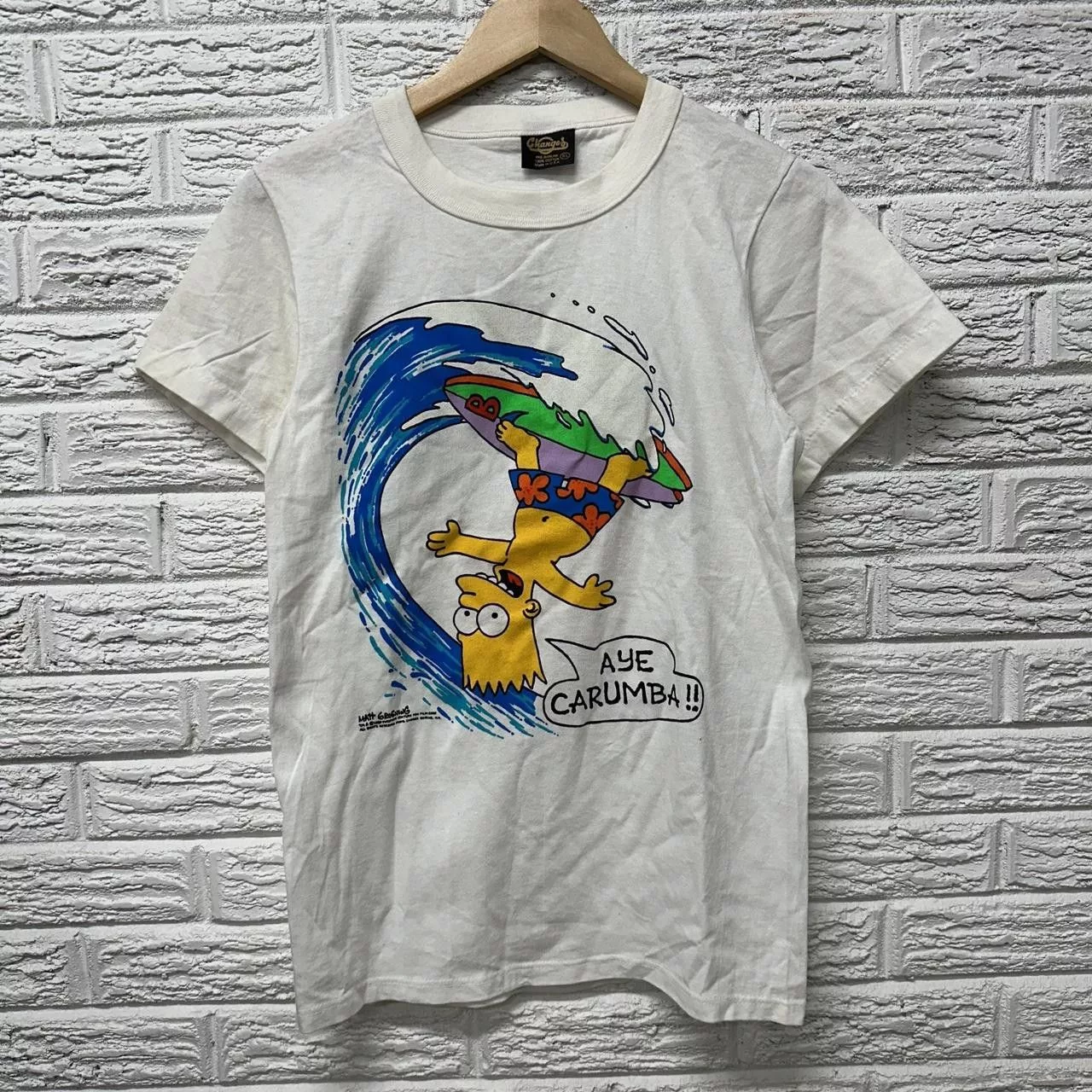 Changes Short Sleeve T Shirts RARE Vintage Bart Simpson Changes Single Stitch Surfing White