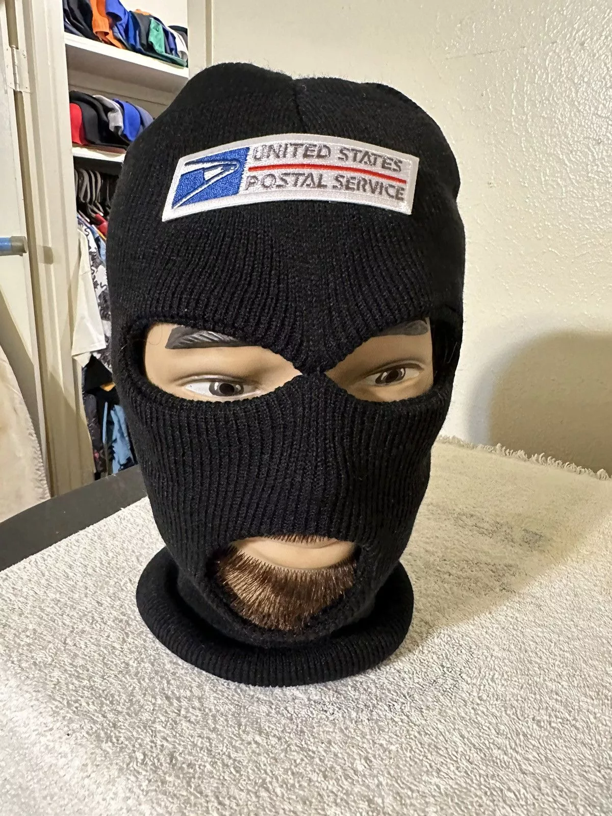 Vintage Hats Vintage USPS Mailman “Free Pooh Shiesty” ski mask 90s Black Streetwear