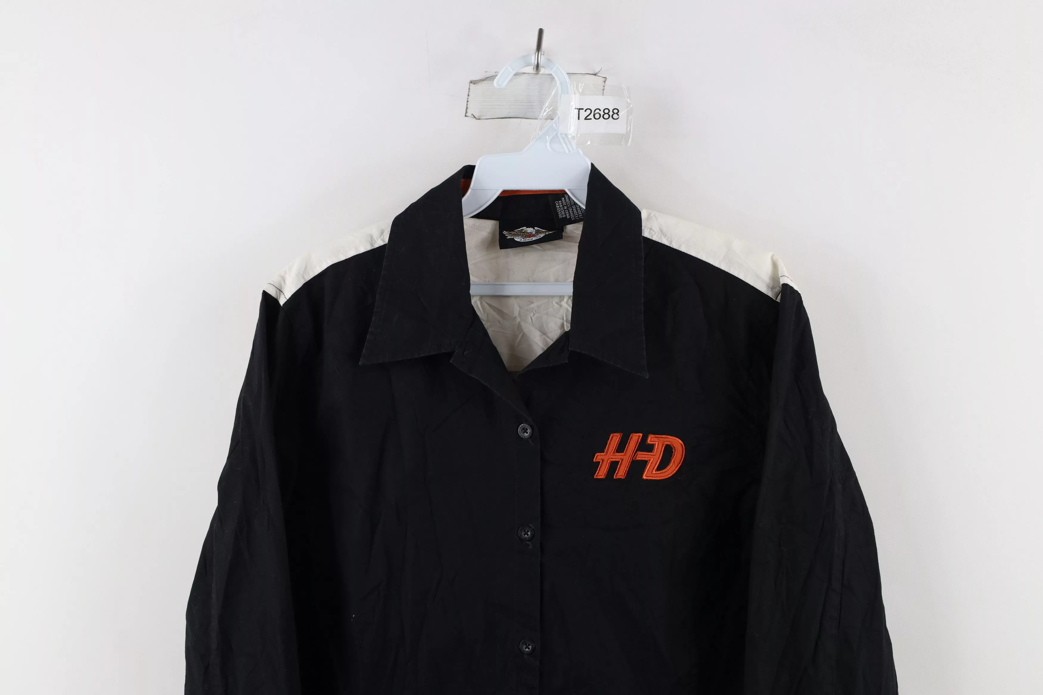 Harley Davidson Button Ups Harley Davidson × Vintage Vintage Harley Davidson Out Collared Mechanic Button Shirt Multi