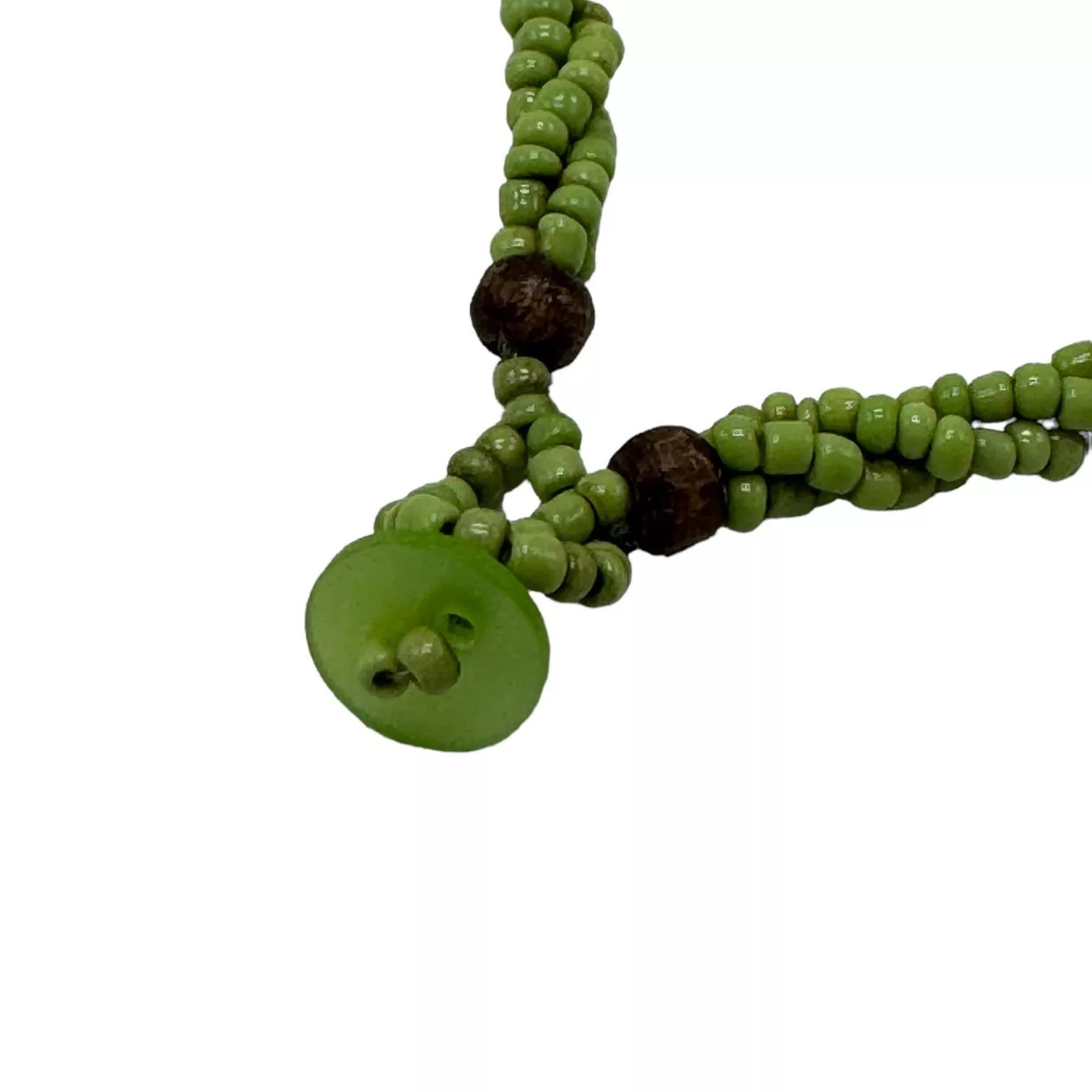 Handmade Necklaces Handmade Beaded Green Twist Necklace with Button Closure