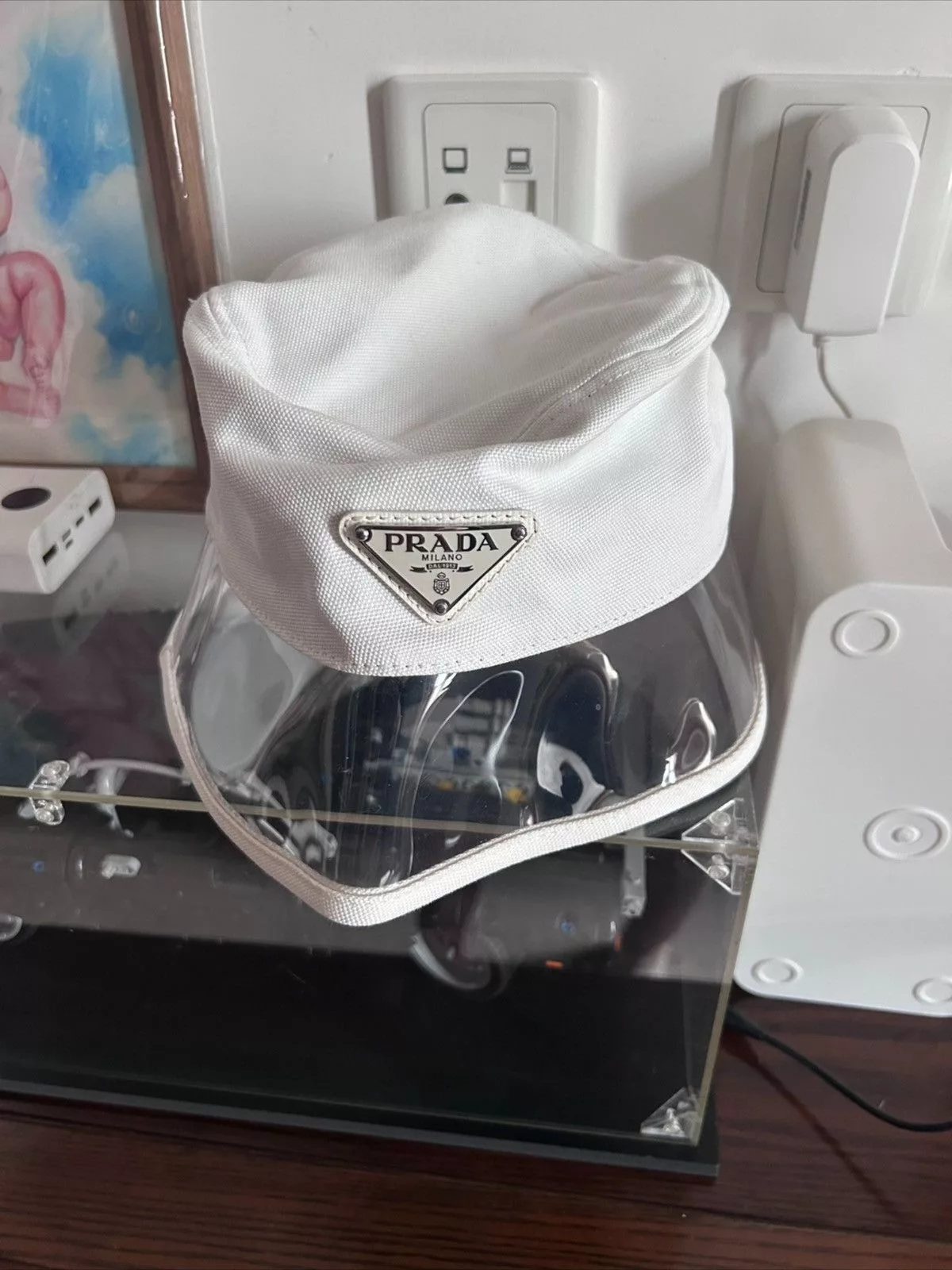 Prada Hats Prada Canvas and PVC Bucket Hat White