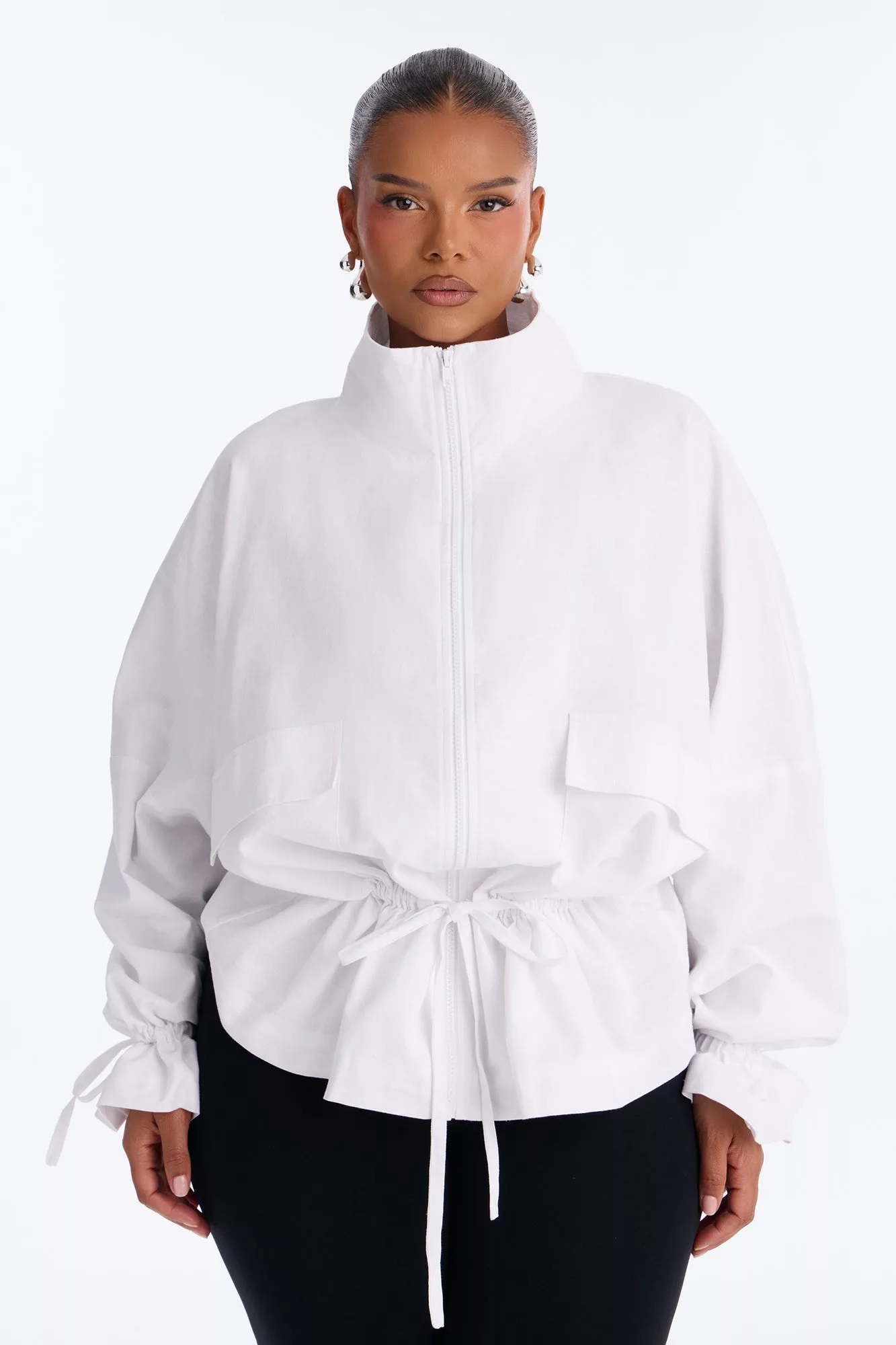 Effortless Linen Funnel Neck Anorak Jacket - White