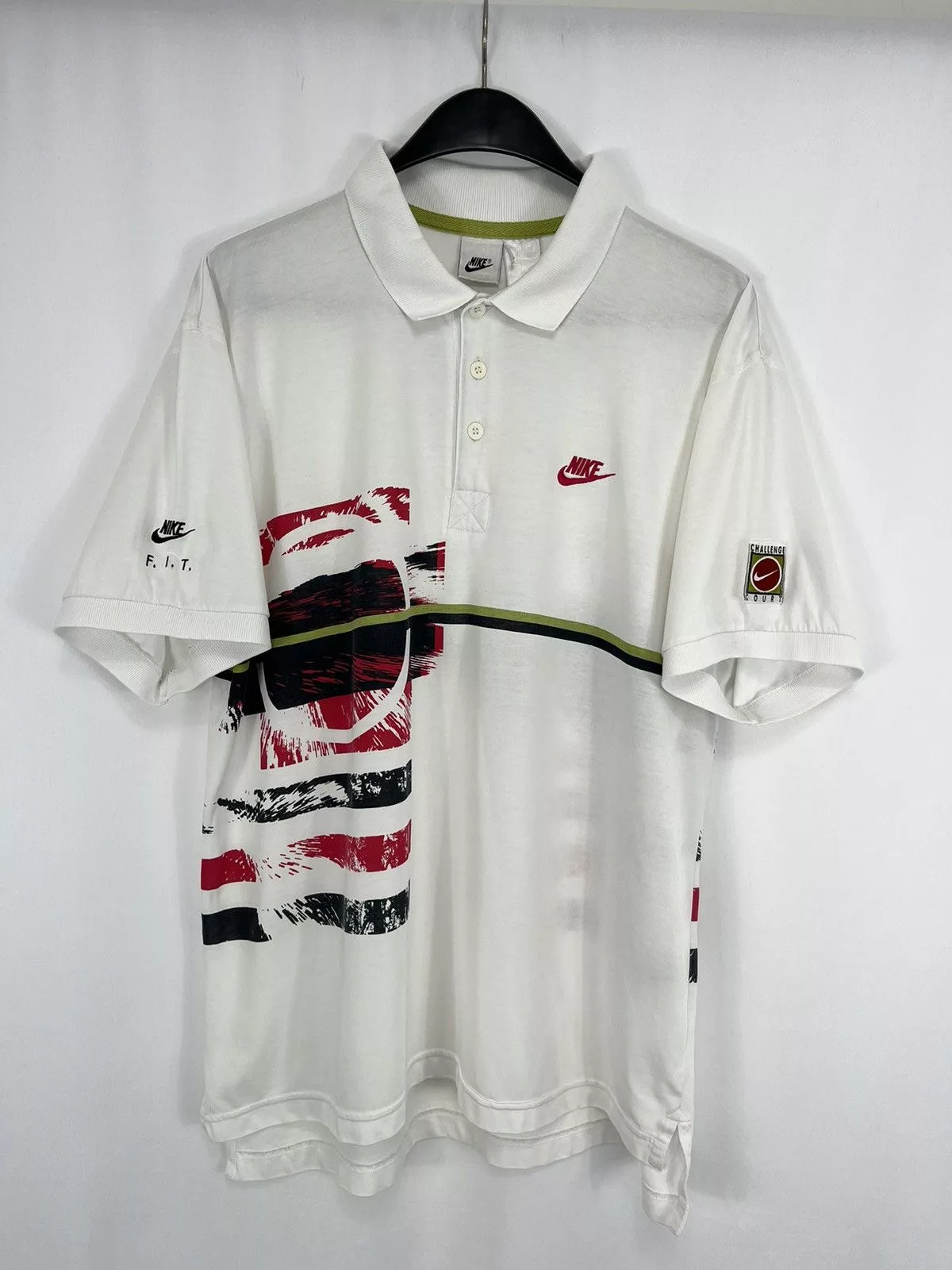 Nike Polos Nike × Vintage 90s Vintage Nike FIT Challenge Court Polo shirt White Streetwear